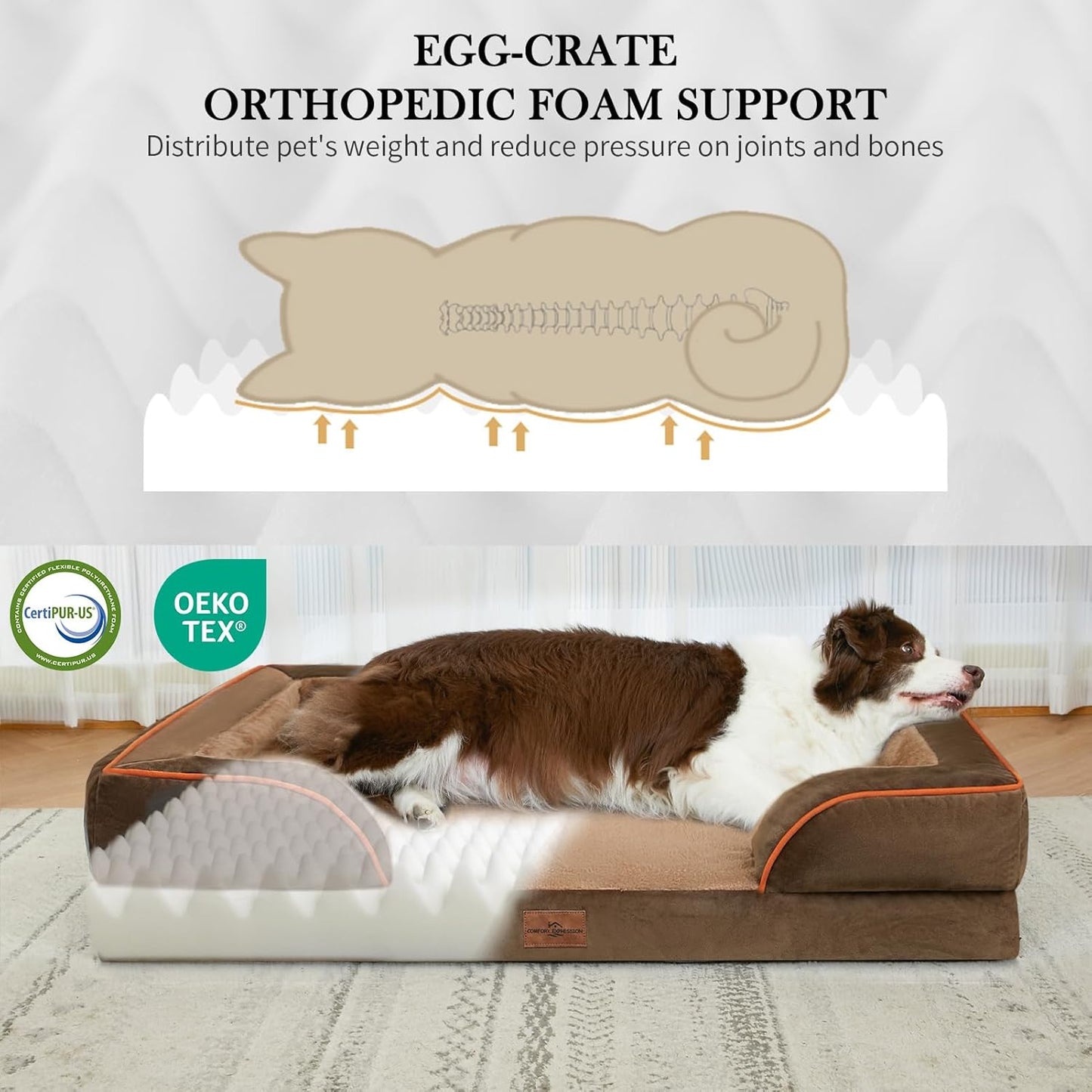Comfort Expression Small Dog Beds Waterproof Orthopedic Foam Dog Sofa Beds for Small Dogs Comfy Pet Bed with Washable Removable Cover & Non-Slip Bottom(X-Small,Brown)