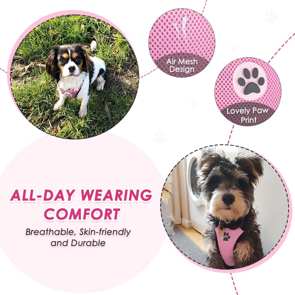 Lukovee Dog Seat Belt for Car, Adjustable Dog Car Harness for Large Medium Small Dogs, Soft Padded & Breathable Mesh Dog Seatbelt with Car Strap and Carabiner(Pink Double Clip,Small)