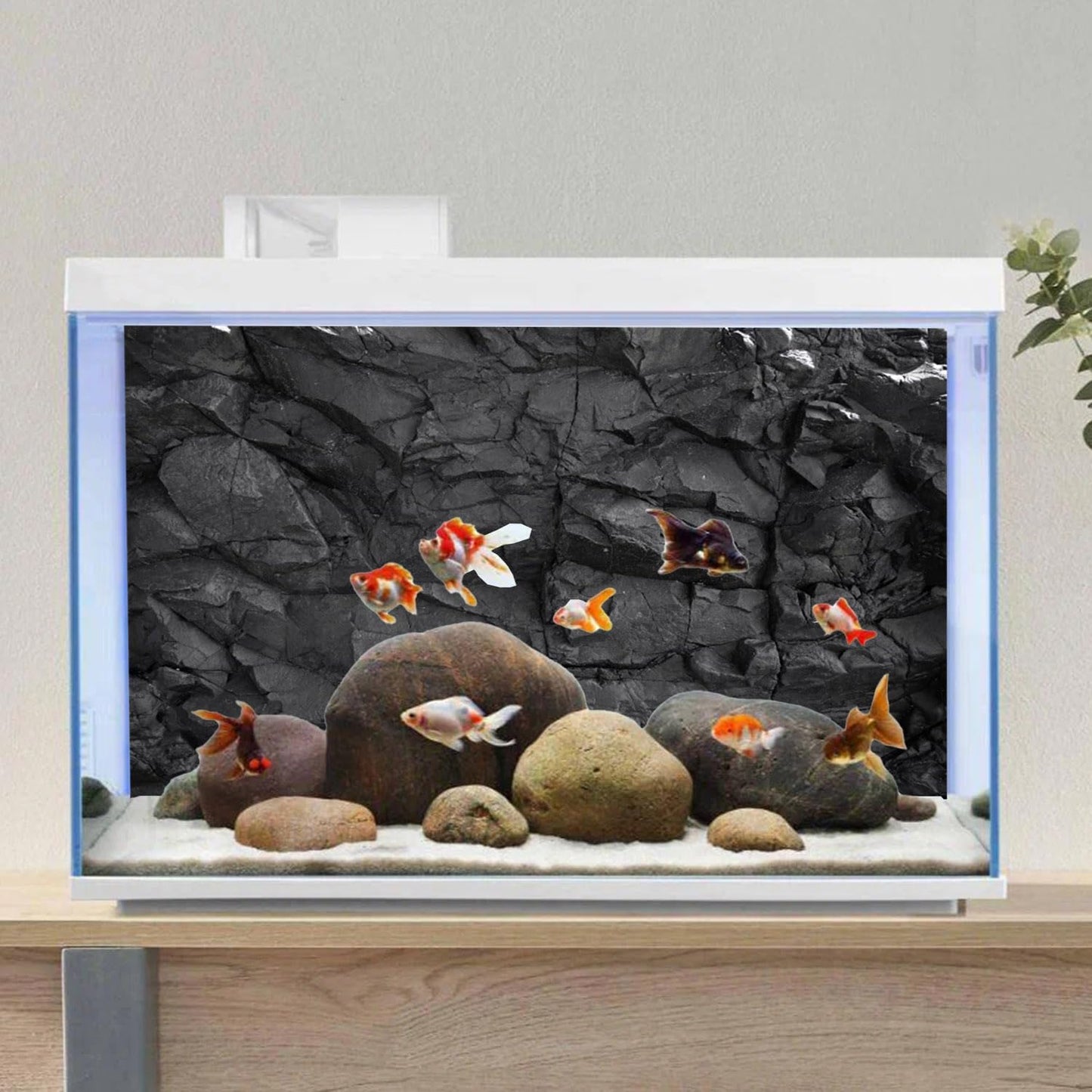 AWERT 48x24 inches Stone Aquarium Background Black Rock Fish Tank Background Rocky Terrarium Background Polyester Background