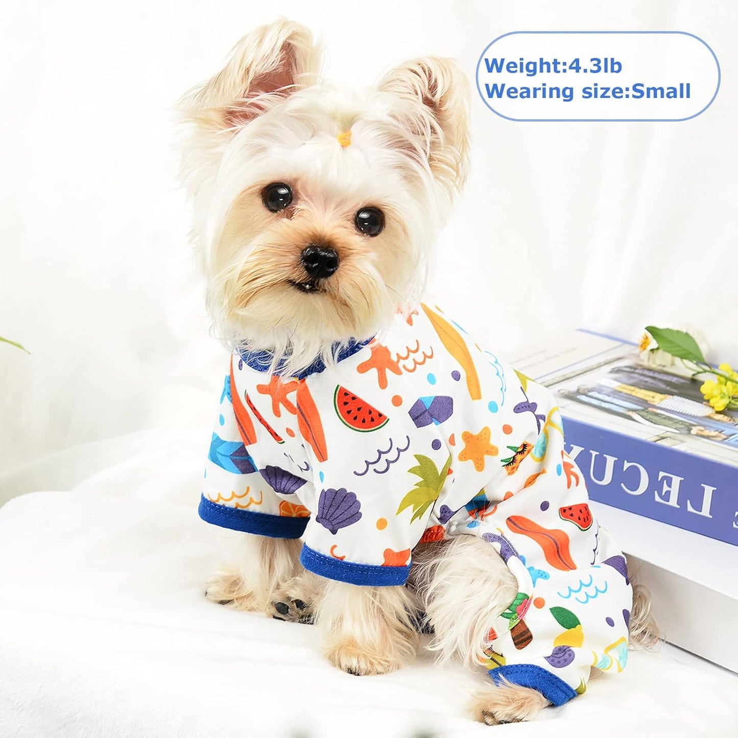 Dog Pajamas Pjs Fall Summer Dog Clothes for Small Dogs Girl - Boy - Medium Size Dogs, Soft Stretchy Puppy Clothes Doggie Onesies Cat Pet Jammies Outfit (Beach, Large)