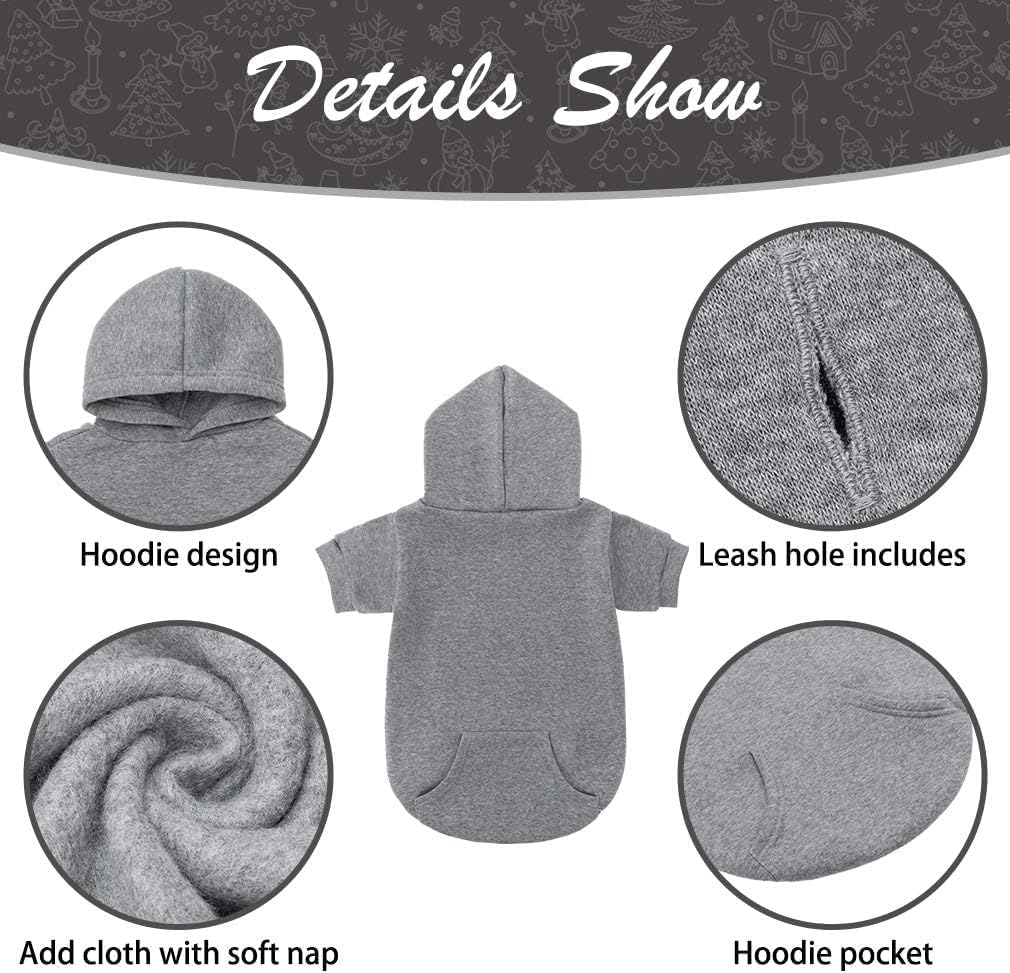 KOOLTAIL Basic Dog Hoodie - Soft and Warm Dog Hoodie Sweater with Leash Hole and Pocket, Dog Winter Coat, Cold Weather Clothes Sweatshirt for Small Medium Large Dogs Puppy Cat Boys Girls Grey XL/XXL