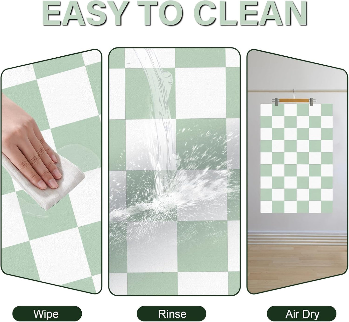 Cat Food Mat - 12"x 20" Cat Dog Mats for Food and Water Bowl, Checkered Pet Placemat Feeding Mat, Non-Slip Under Pet Bowls Mats for Messy Drinkers, Green & White