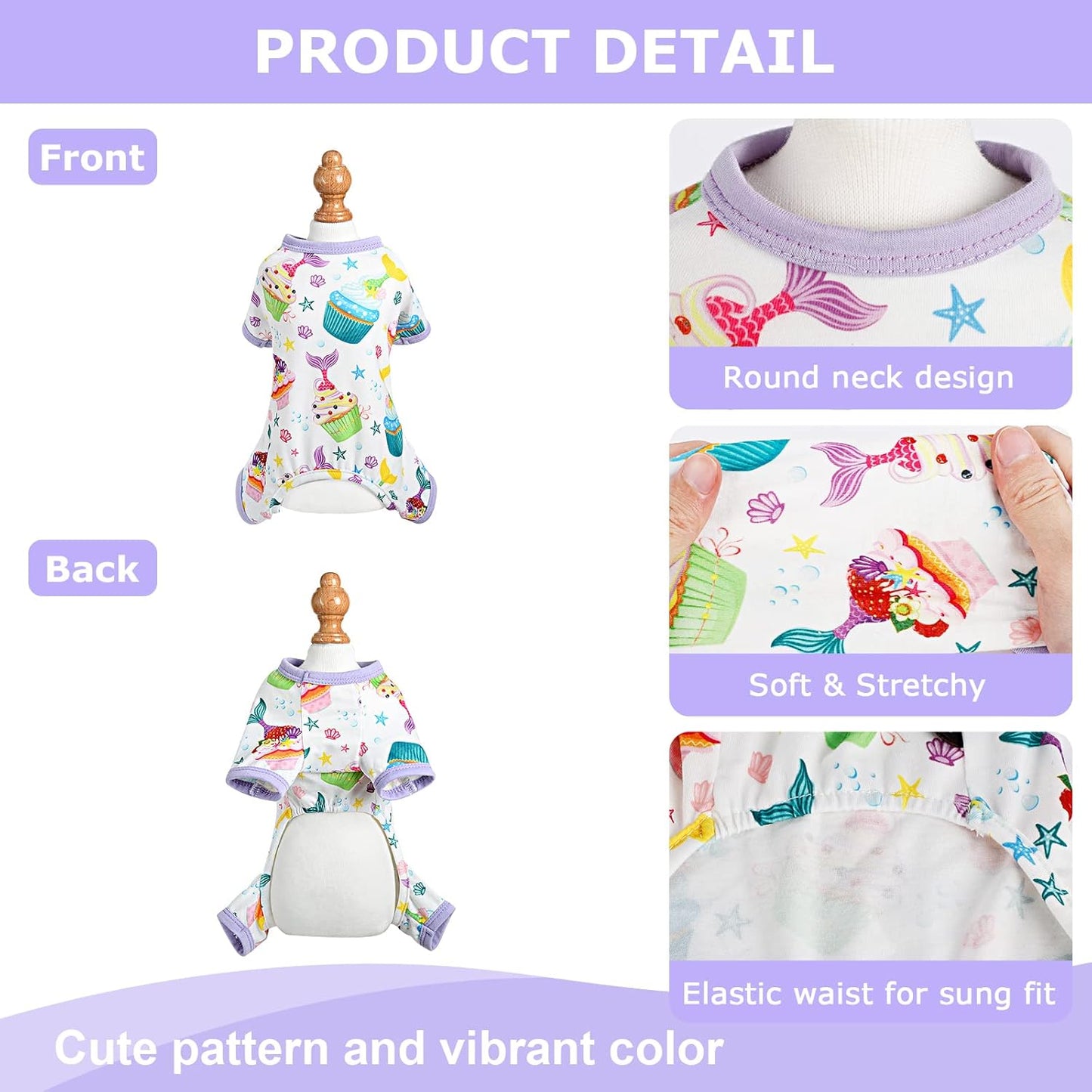 Dog Pajamas Pjs Spring Summer Dog Clothes for Small Dogs Girl - Boy - Medium Size Dogs, Soft Stretchy Puppy Clothes Doggie Onesies Cat Pet Jammies Outfit, Cake Purple