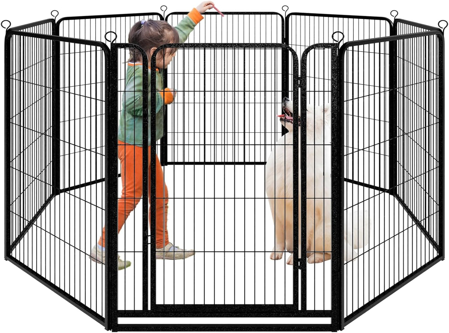 Dog Playpen Outdoor Extra Wide 8 Panels Heavy Duty Dog Fence 47" Height Anti-Rust with Doors Portable for RV Camping Yard, Total 21FT, 35 Sq.ft, Snowy Black