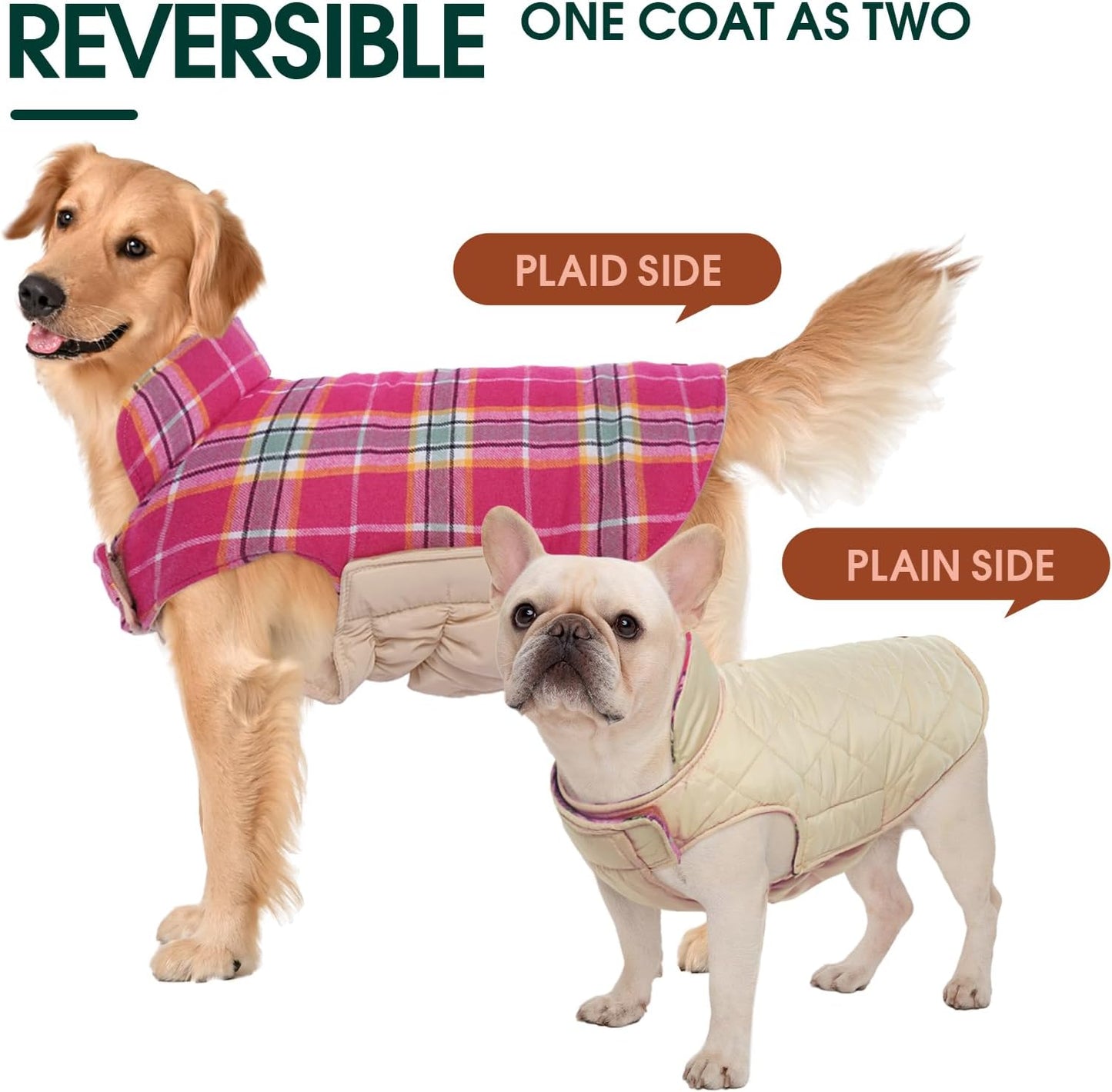 Kuoser Warm Dog Coat, Waterproof Dog Coats for X-Small Dogs, Adjustable Durable Doggie Winter Jacket Reversible Cozy Puppy Cold Weather Apparel from Small to Large Breed, Rose XS