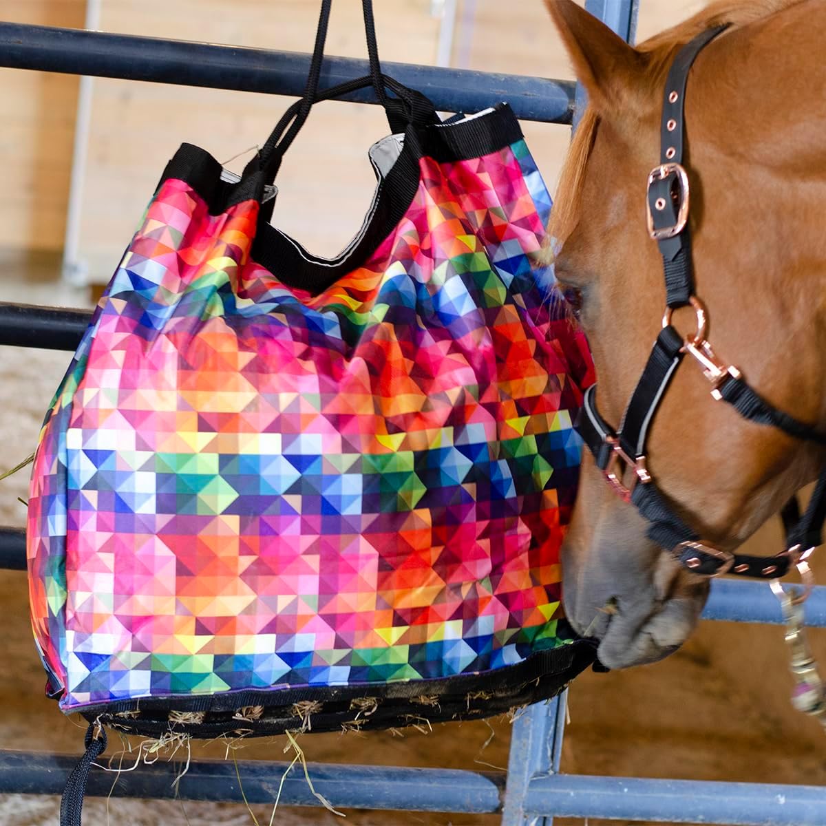 Derby Originals Scratchless Slow Feeder Horse Hay Bag with Super Tough Bottom and 6 Month Warranty (Red with Black Trim)