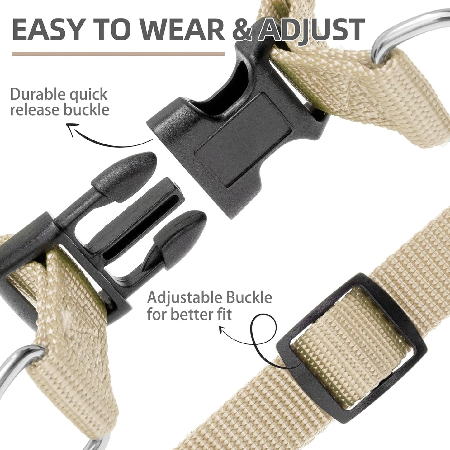 PUPTECK No Pull Dog Harness Soft Adjustable Basic Nylon Step in Puppy Vest Outdoor Walking with ID Tag and A-ir Tag Case, Cream, S