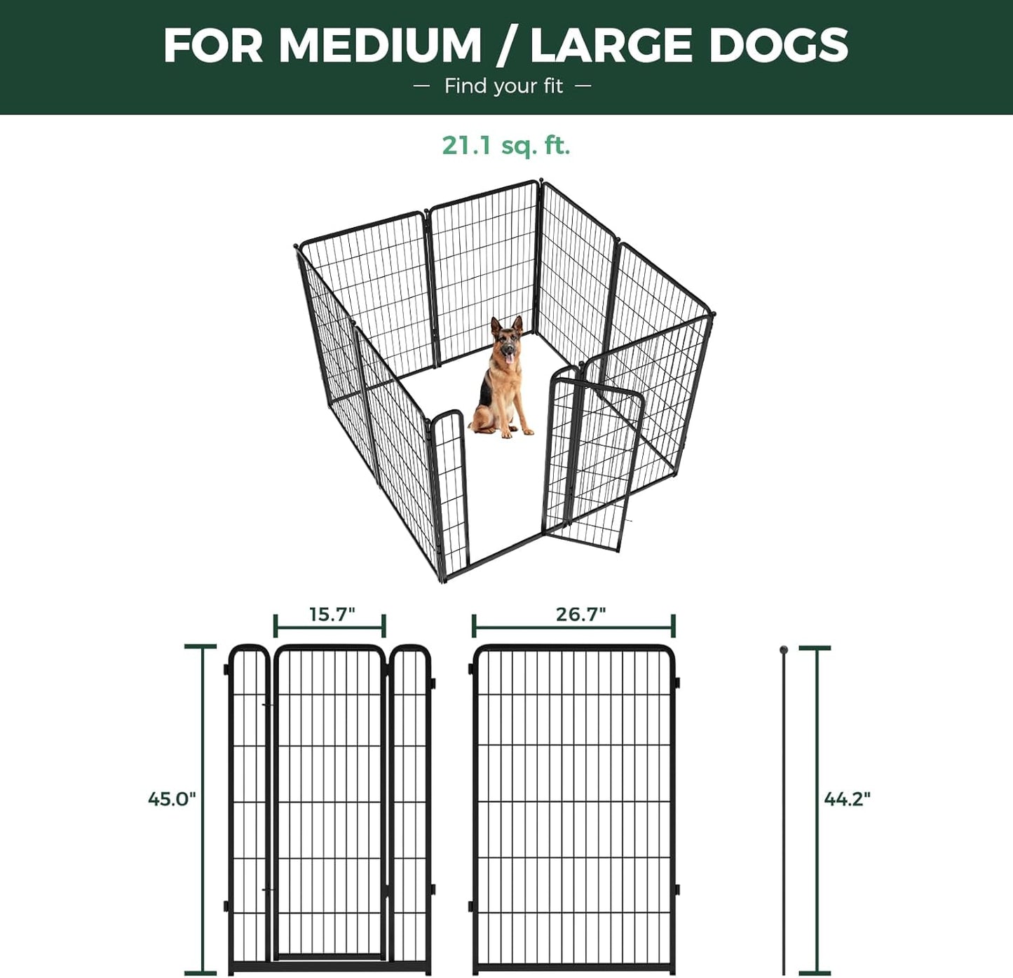 FXW Homeplus Unleashed Indoor Dog Playpen - Stress-Free and Safe Play, Heavy Duty 45 Inch 8 Wire Panels Dog Pen for Large Dogs, Black│Patented