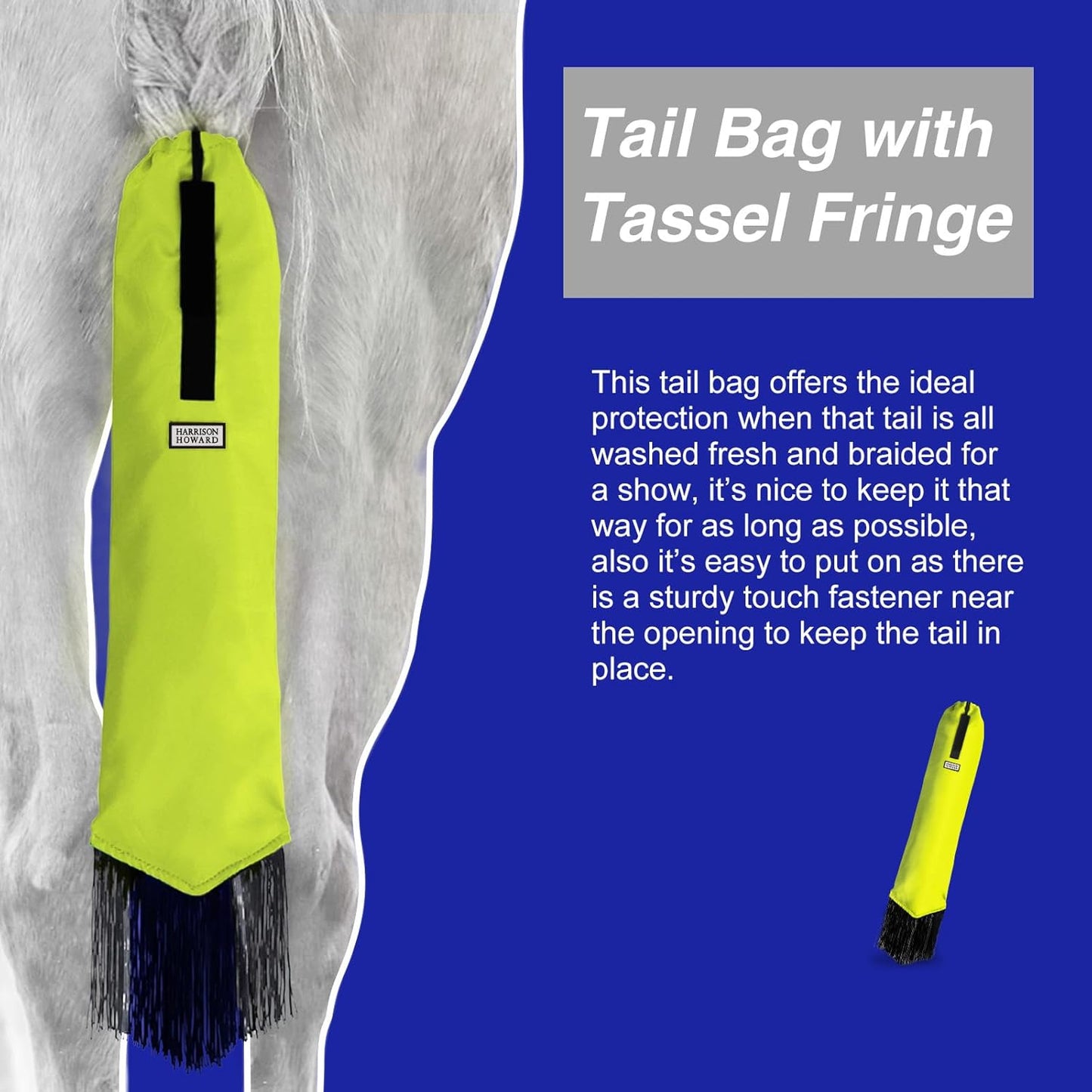 Harrison Howard Smooth Lightweight Adjustable Fastener Nylon Horse Tail Bag with Fringe