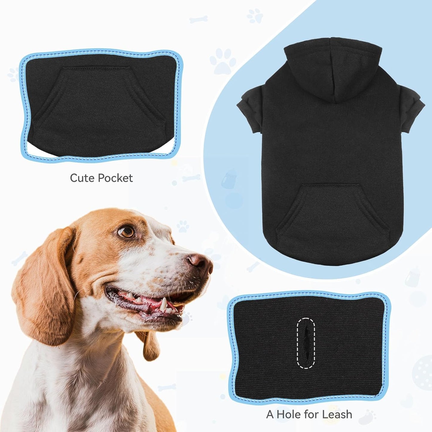 Dog Sweaters for Large Dogs Dog Hoodie Dog Sweater Solid Soft Brushed Fleece Dog Clothes Dog Hoodie Sweatshirt with Pocket(Black-XL)