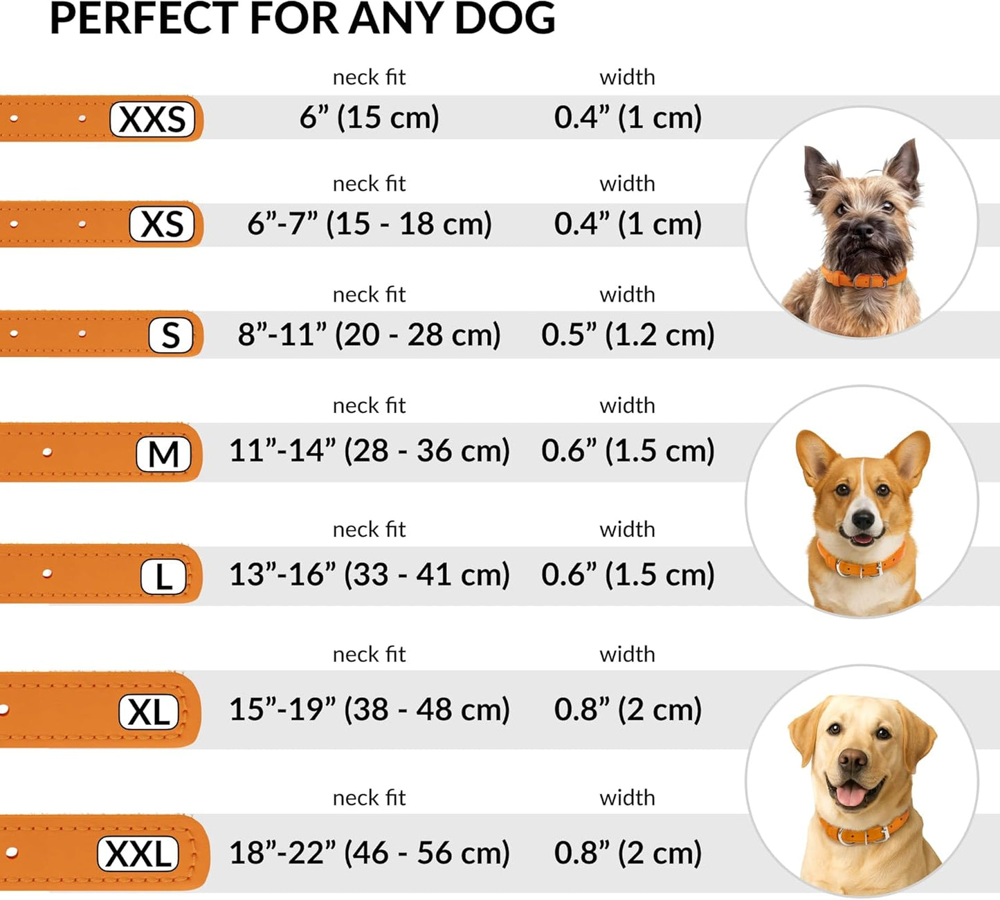 CollarDirect Rolled Leather Dog Collar, Soft Padded Round Puppy Collar, Handmade Genuine Leather Collar Dog Small Large Cat Collars 13 Colors (6-7 Inch, Orange Smooth)