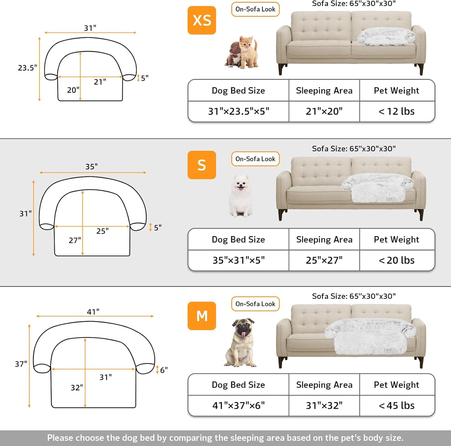 Calming Dog Bed Fluffy Plush Dog Mat for Furniture Protector with Removable Washable Cover for Large Medium Small Dogs and Cats (Small(35x31x5), Light Grey)