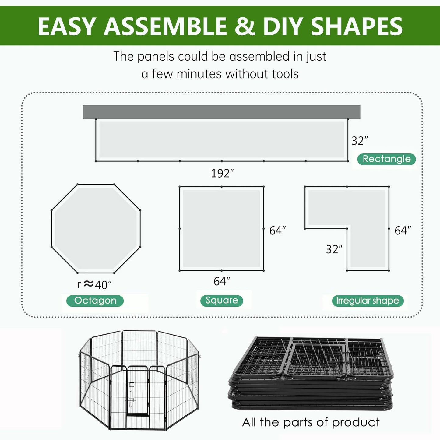 BestPet Dog Playpen Indoor 40 inch 8 Panels Metal Dog Pen Pet Dog Fence Outdoor Exercise Pen with Doors,Pet Puppy Playpen for RV Camping Yard, Black