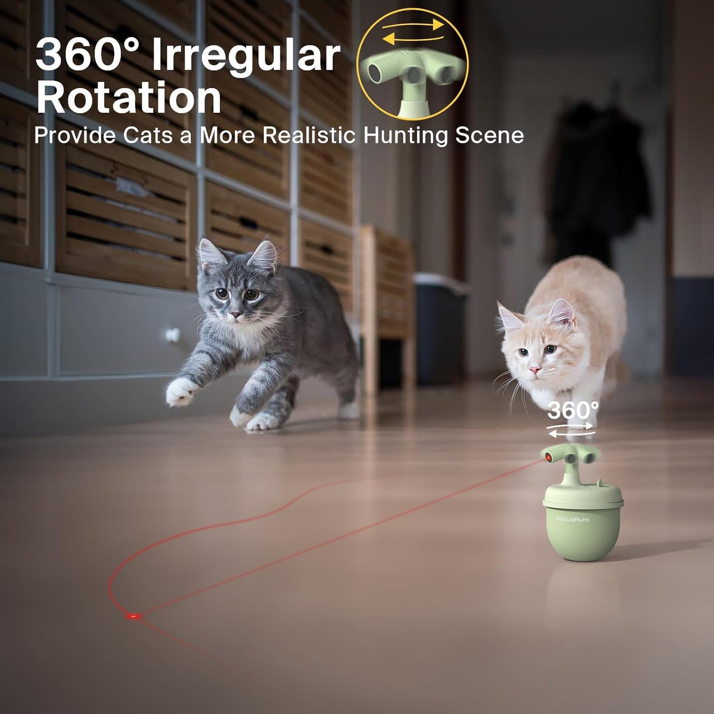 Cat Laser Toys, Automatic Cat Laser Toy Tumbler Design, Rechargeable Cat Laser Pointer 360°Irregular Rotation, 3 Modes Interactive Cat Toy for Indoor Cats of All Ages and Sizes (Green)