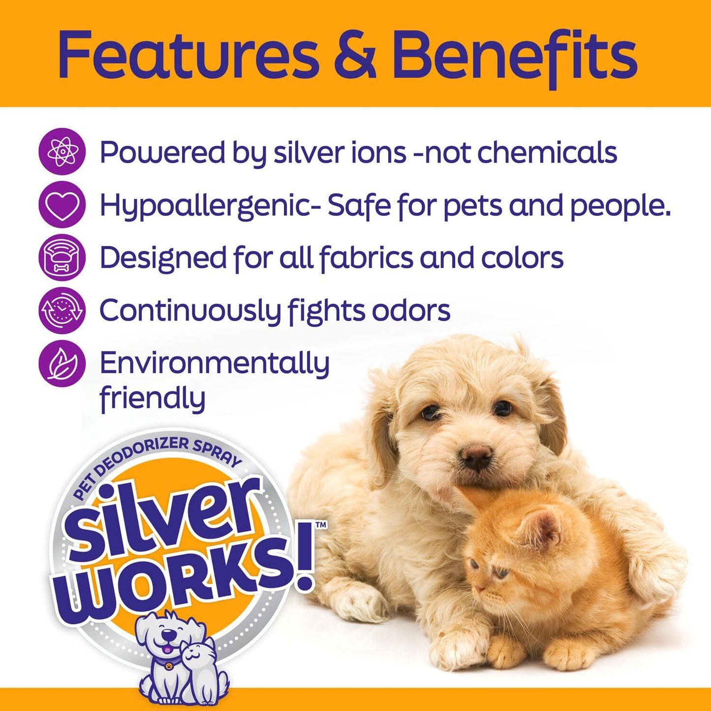 Pet Odor Eliminator Spray For Home - Safe, Natural, Silver Ion Deodorizer - Cat, Dog Smell And Urine Odor Eliminator For Carpet, Furniture And Litter -16.9oz