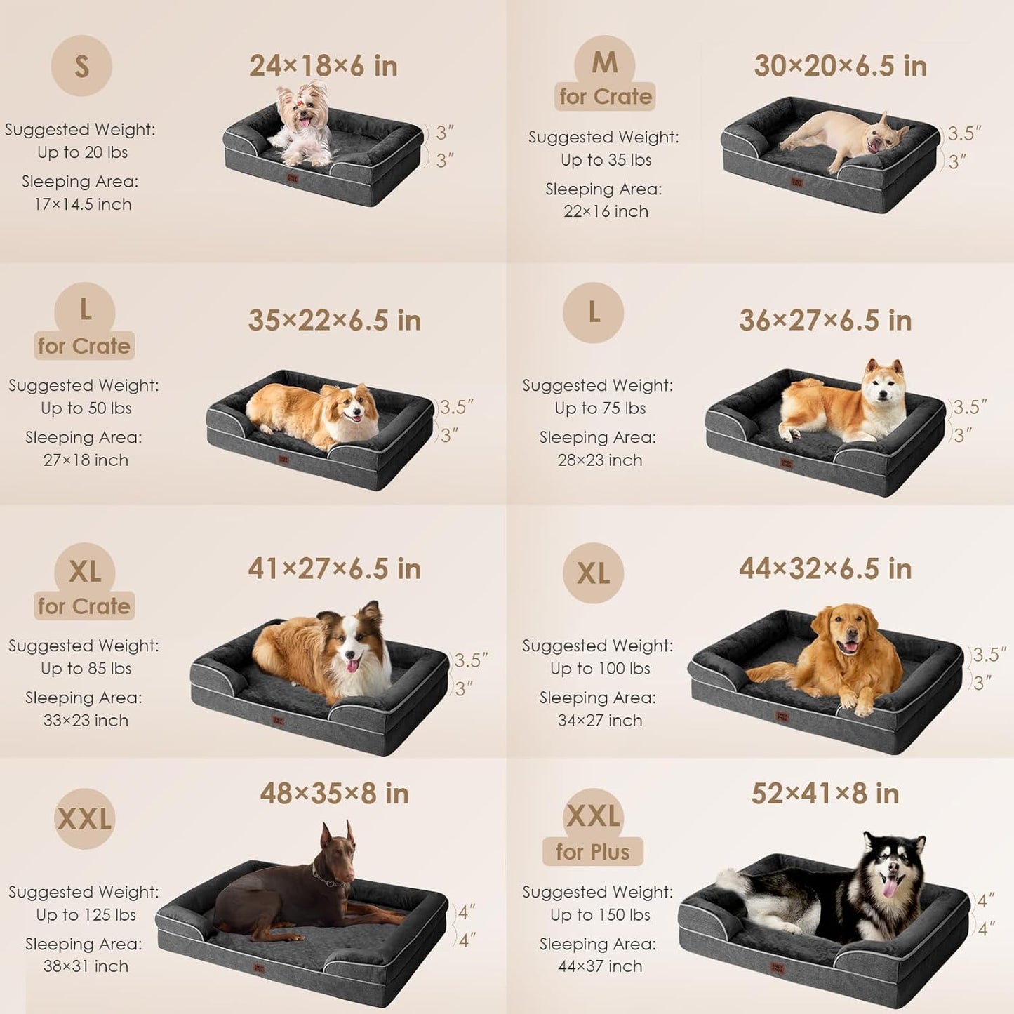 EHEYCIGA Orthopedic Dog Bed for Small Dogs, Waterproof Memory Foam Small Pet Beds with Sides, Non-Slip Bottom and Egg-Crate Foam Medium Dog Couch Bed with Washable Removable Cover, Dark Grey