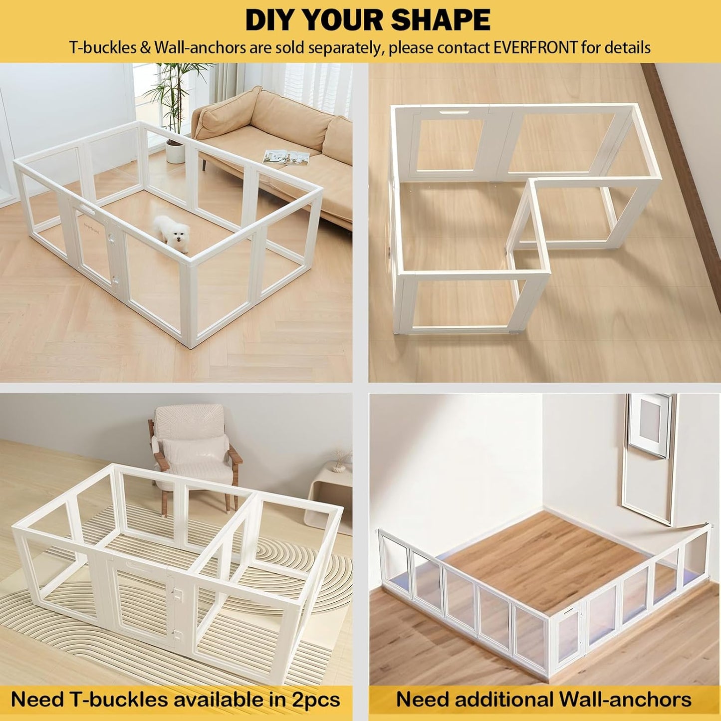 Clear Acrylic Plastic Dog Playpen - Clear Dog Play Pen - Easy Assemble Acrylic Dog Playpen - Puppy Playpen, Cat Playpen, Small Animal Playpen, Dog Play Pen Indoors (White, 30.3" H, 8PCS)