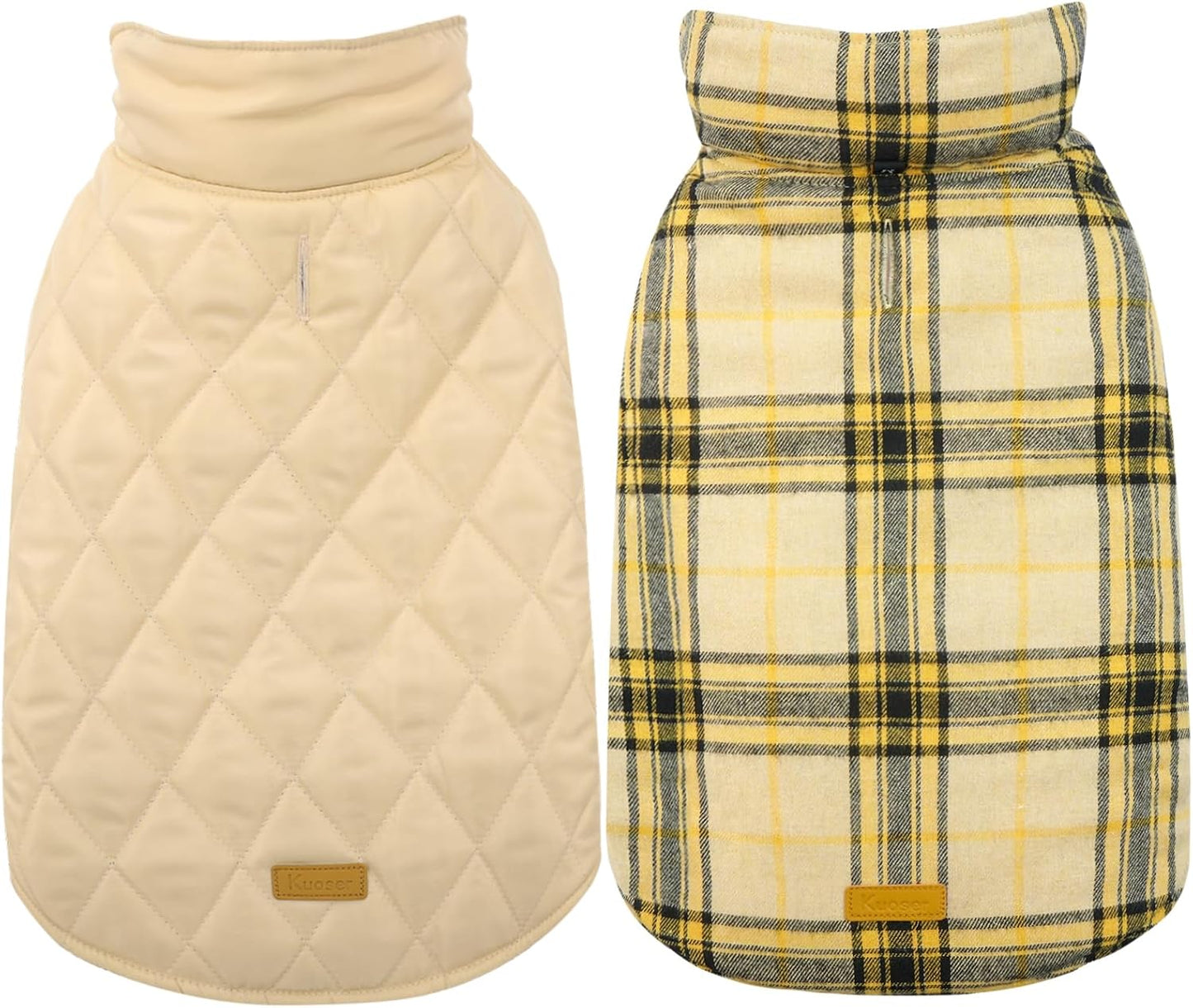 Kuoser Waterproof Dog Coat, Reversible Dog Jacket for Medium Dogs, Adjustable Durable Doggie Winter Coat Warm Puppy Cold Weather Apparel from Small to Large Breed, Yellow M