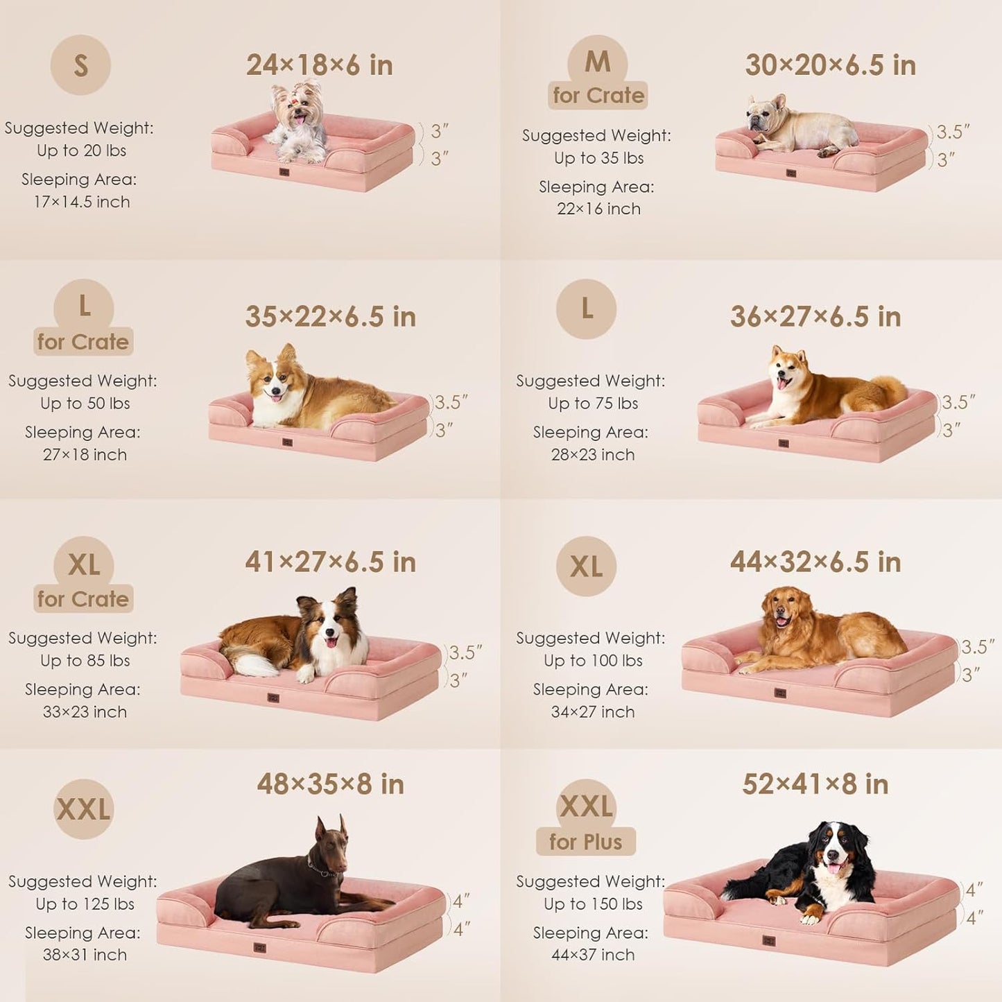 EHEYCIGA Orthopedic XL Dog Beds, Waterproof Memory Foam Dog Bed for Extra Large Dogs, Non-Slip Bottom and Egg-Crate Foam Big Pet Couch Bed with Washable Removable Cover, Dusty Pink