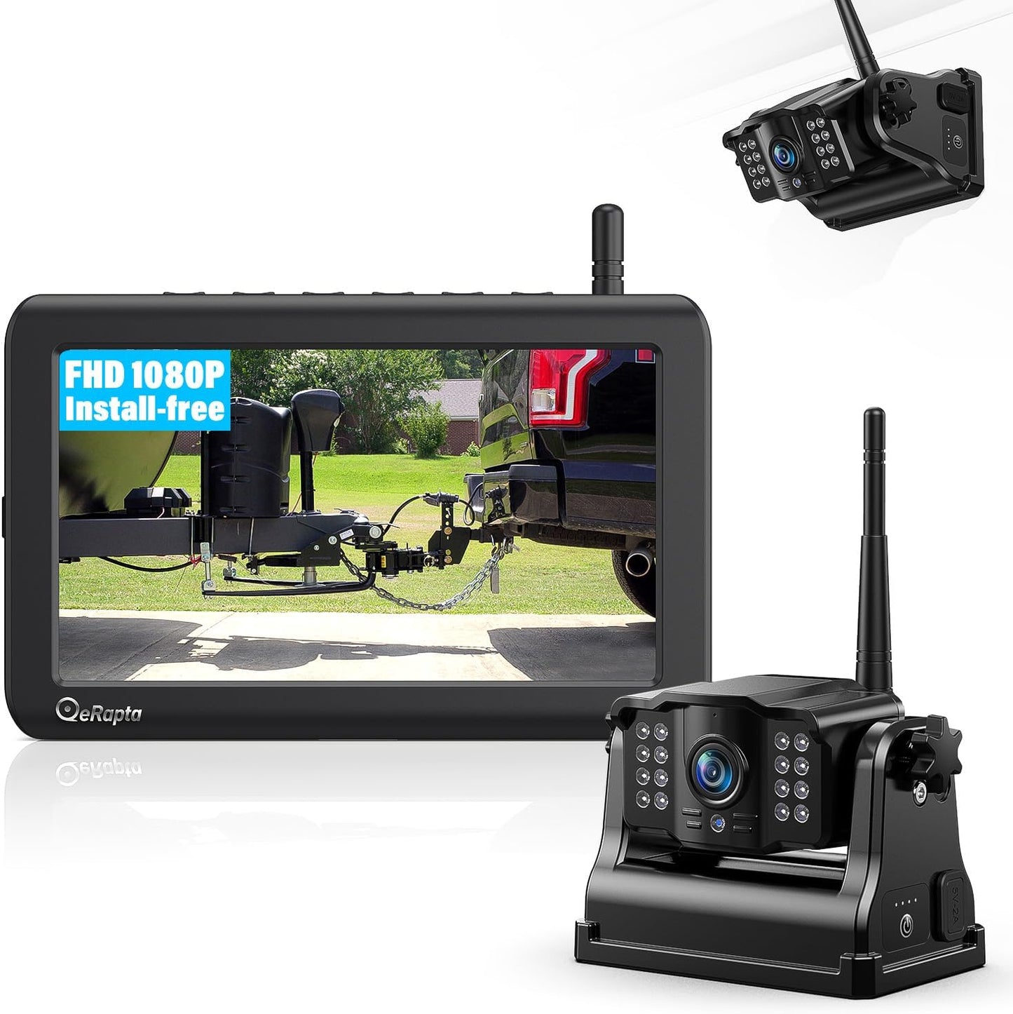 eRapta Wireless Backup Camera Magnetic: 5” Portable, 1-Min Install-Free Trailer Backup Camera with FHD1080P, Infrared Night Vision, 150° Wide-Angle View for Trailer/RV/Truck/Car/Tractor ACT501