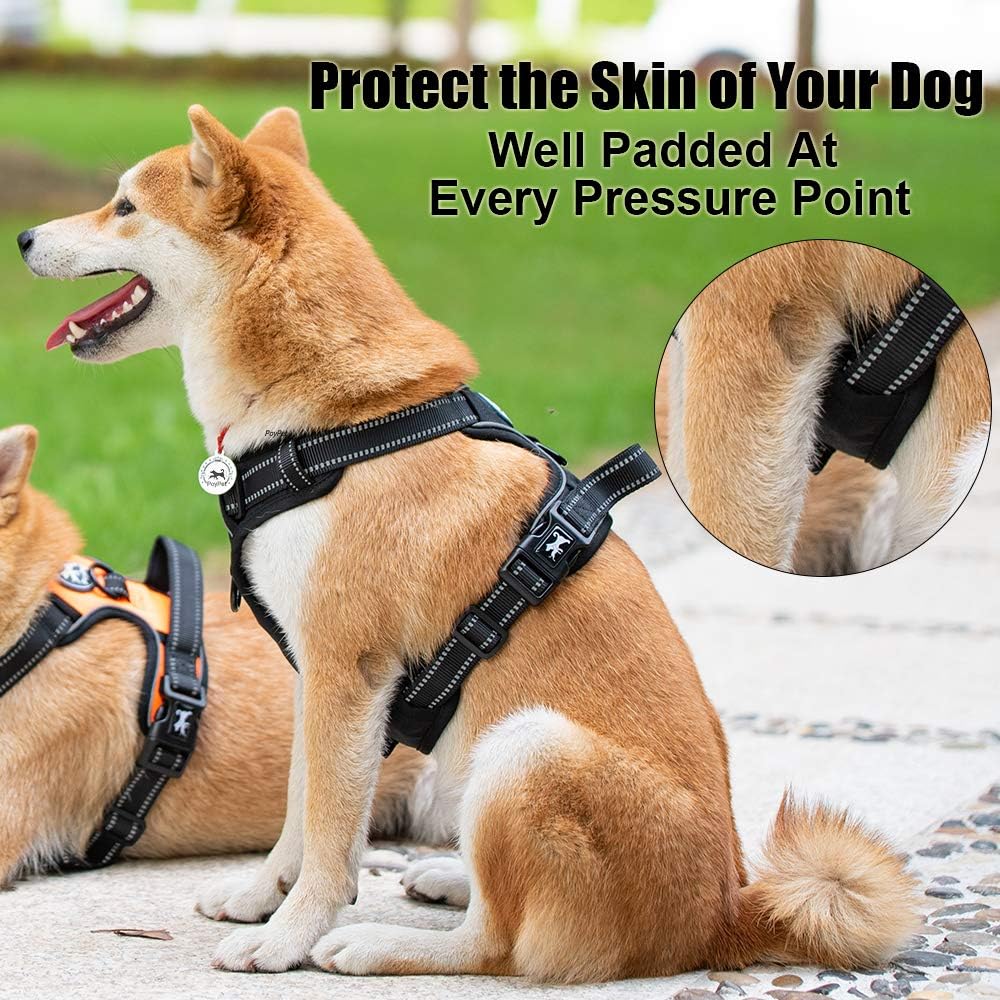 PoyPet No Pull Dog Harness, Reflective Comfortable Vest Harness with Front & Back 2 Leash Attachments and Easy Control Handle Adjustable Soft Padded Pet Vest for Small to Large Dogs (Black,XS)