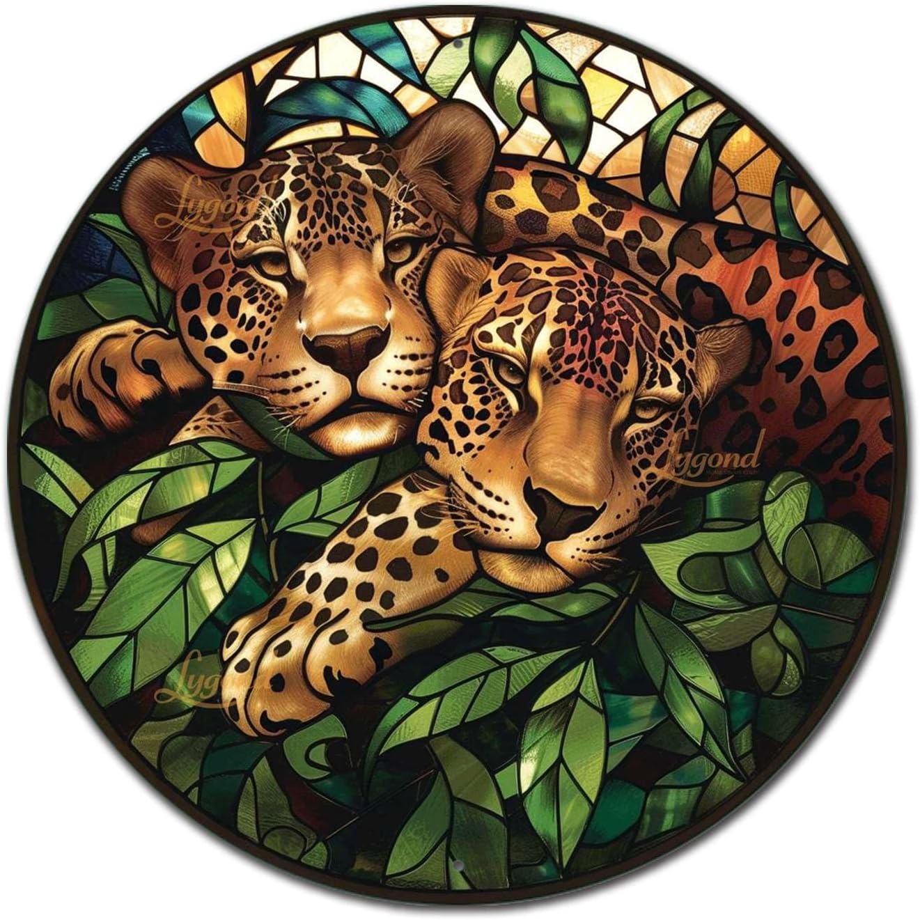 Lygond Metal Tin Circular Stained Glass Jaguar Vintage Club Sign - 1212 Inches