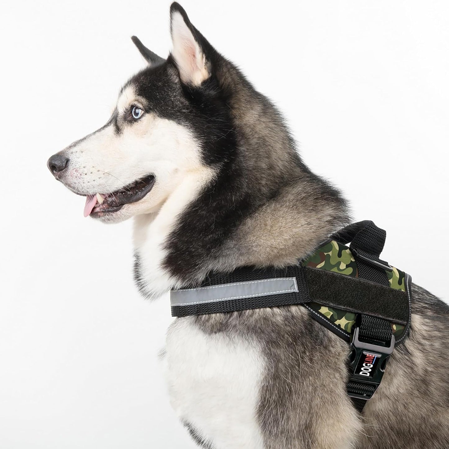 Dogline Dog Harness, Reflective No-Pull Adjustable Vest with Handle for Walking, Training, Breathable, No - Choke Harness for Small, Medium or Large Dogs Room for Patches Girth 15 to 18 in Green Camo