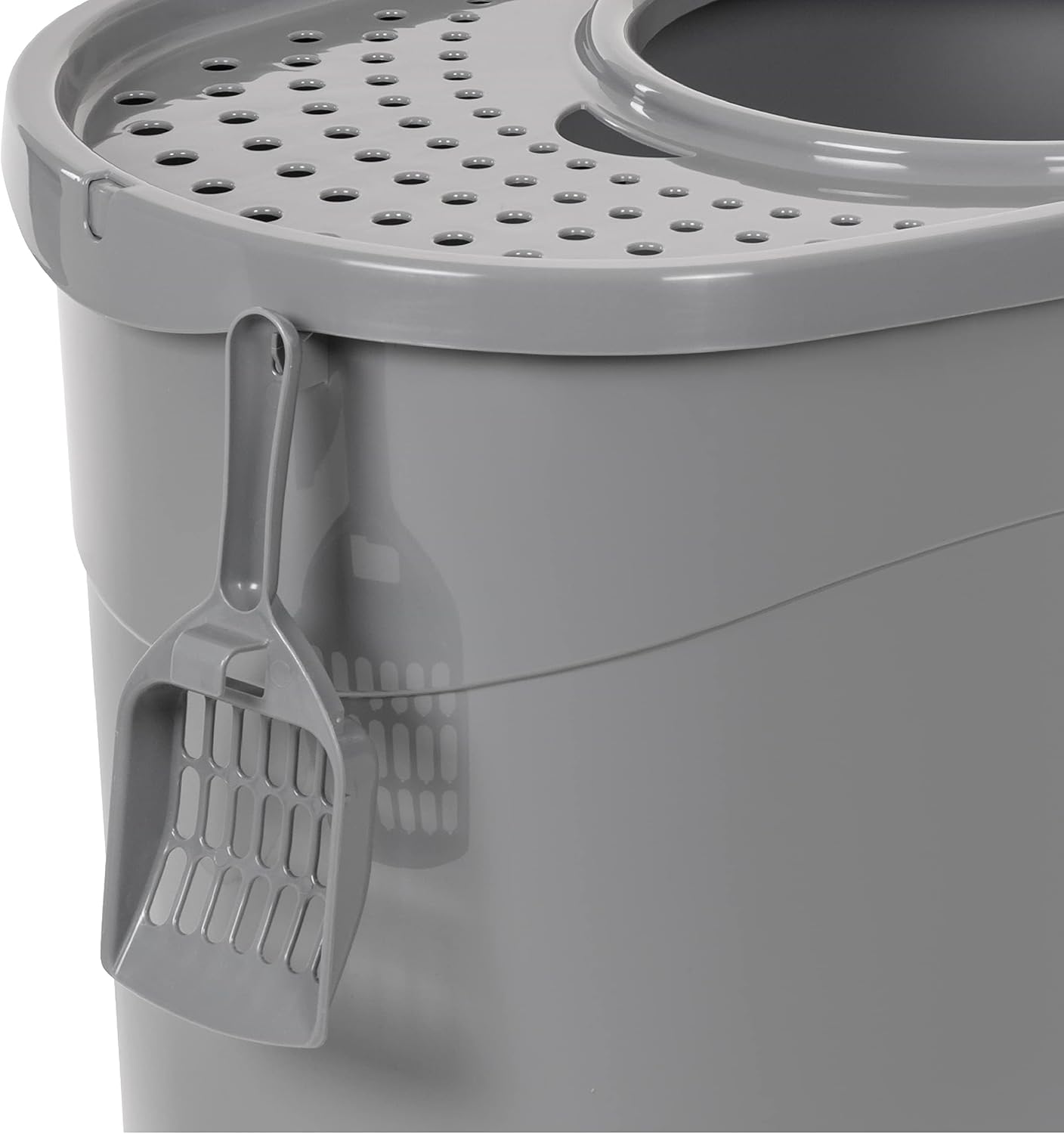 Amazon Basics Large Cat Litter Box with High Sides, Top Entry, Includes Scoop, 20.5 x 14.75 x 14.38 inches, Grey