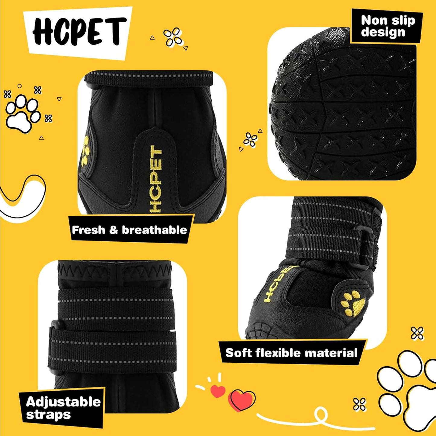 Hcpet Dog Shoes, Dog Boots for Large Dogs, Waterproof Dog Booties Paw Protector for Summer Hot Pavement, Winter Snowy Day, Outdoor Walking, Indoor Hardfloors Anti Slip Sole Black Size 6