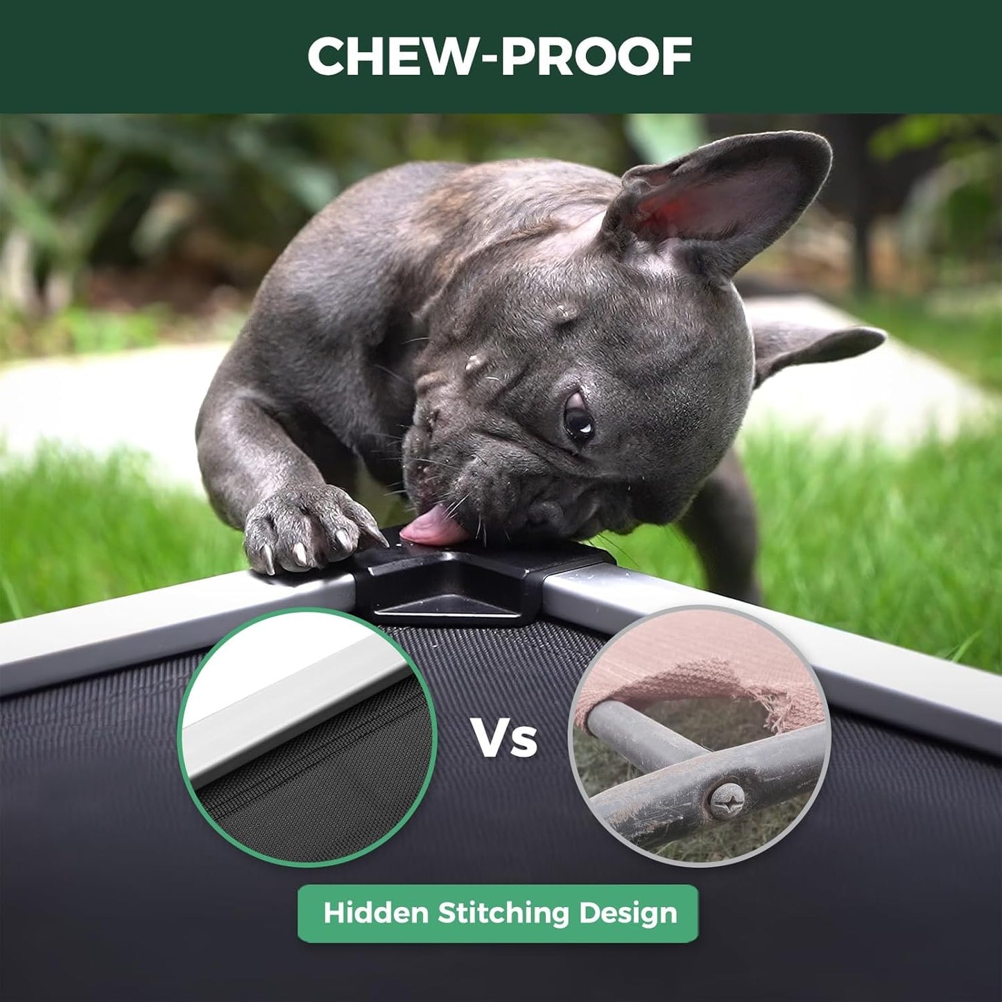 FXW TitanNest Chew-Proof Elevated Dog Bed, Raised Cot for Indoor/Outdoor/Camping Use, Durable & Waterproof Cooling Pet Bed for Large Dogs, 47.0" L x 29.0" W x 7.3" H, Black