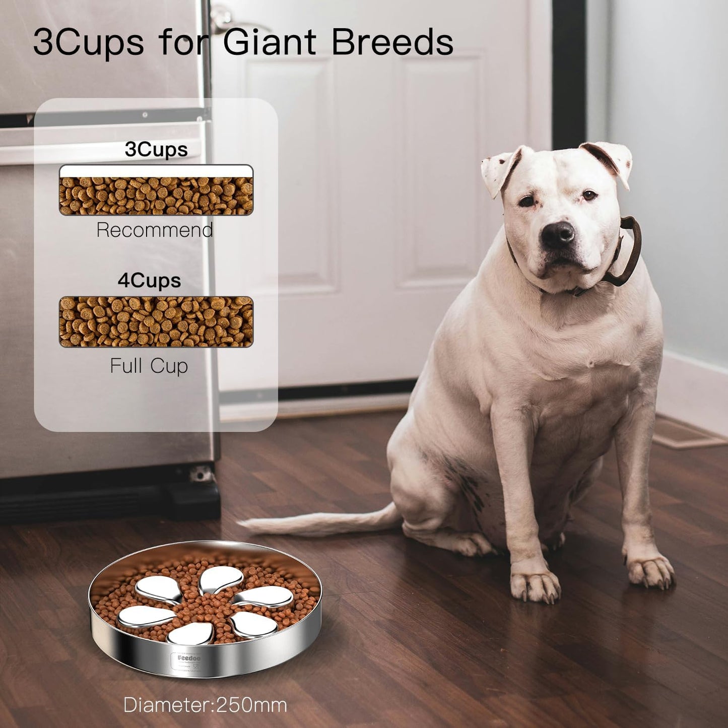 2Pcs Slow Feeder Dog Bowls 3Cups Large Capacity, 304 Stainless Steel Dog Bowl, Metal Food Bowl with Non-Slip Base, Food-Grade