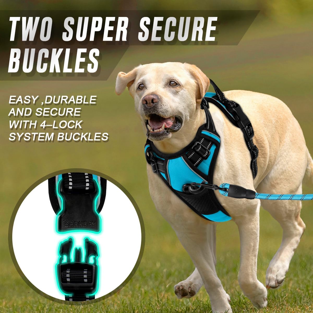 BARKBAY No Pull Dog Harness Front Clip Heavy Duty Reflective Easy Control Handle for Large Dog Walking(Blue,L)