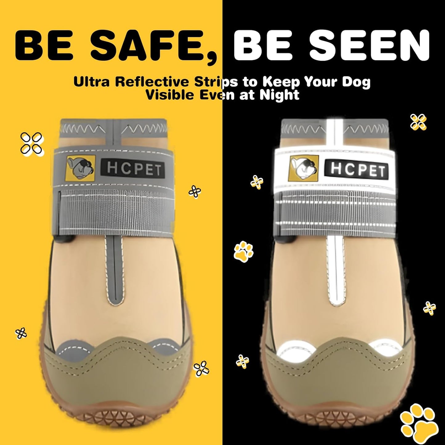 Hcpet Dog Boots Waterproof Dog Shoes for Medium Large Dogs, Anti-Slip Dog Booties Paw Protector for for Hot Pavement Winter Snow Hiking with Reflective Straps 4PCS, 3 (width 1.77 inch) for 31-38 lbs