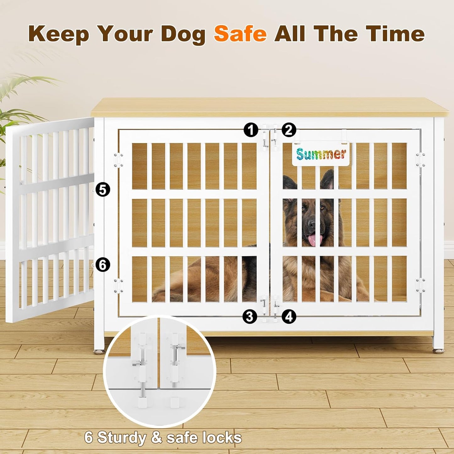 EasyCom Heavy Duty Dog Kennel Indoor with Name Tag, XXL Dog Crate Furniture for Large Dogs, Double-Doors Sturdy Dog Cage for Anxiety Dog, Decorate House as TV Stand, End Table, Bedside Table