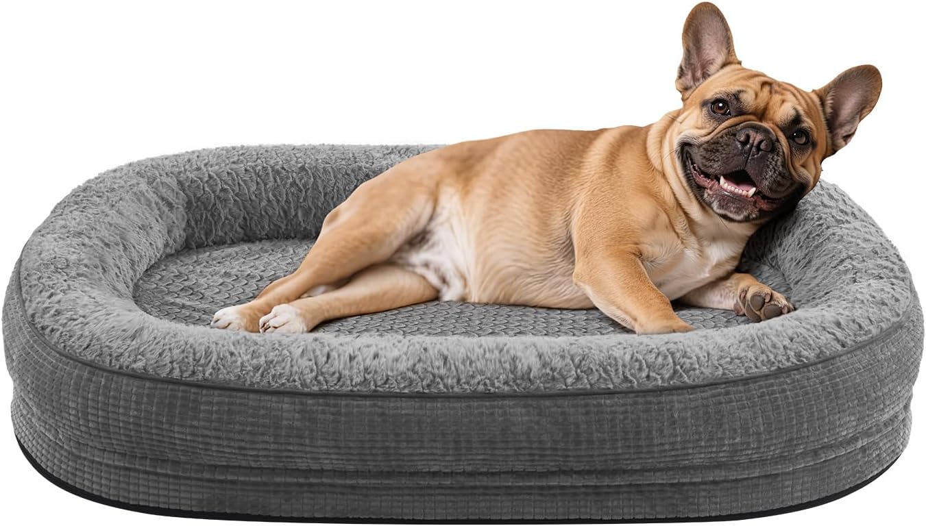 JOEJOY Orthopedic Dog Bed for Medium Dogs, Egg-Crate Memory Foam Pet Bed with Bolster Sides, Waterproof Lining, Removable Washable Cover & Non-Slip Bottom, Grey