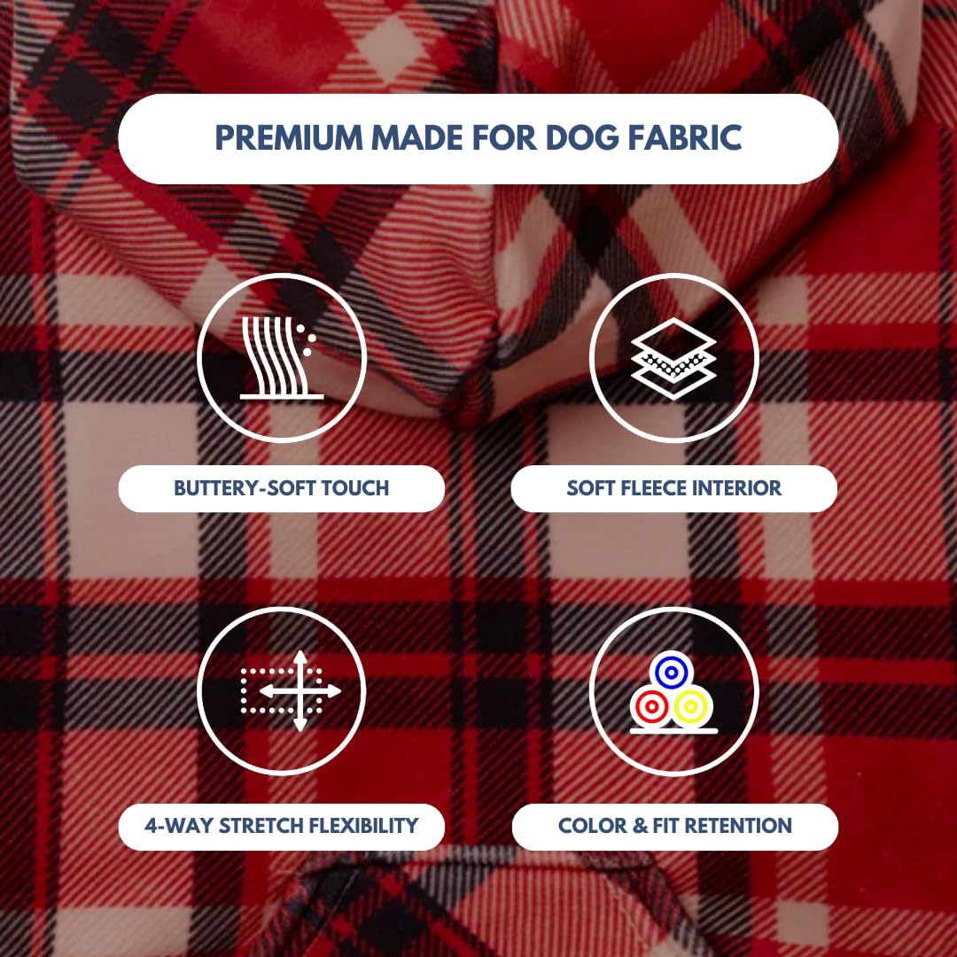 Spark Paws Dog Hoodie – Premium Dog Sweater for Small, Medium, and Large Dogs | Warm Outfits for French Bulldogs, Pitbull, Puppy, Winter Jacket Alternative - Red Plaid, XL
