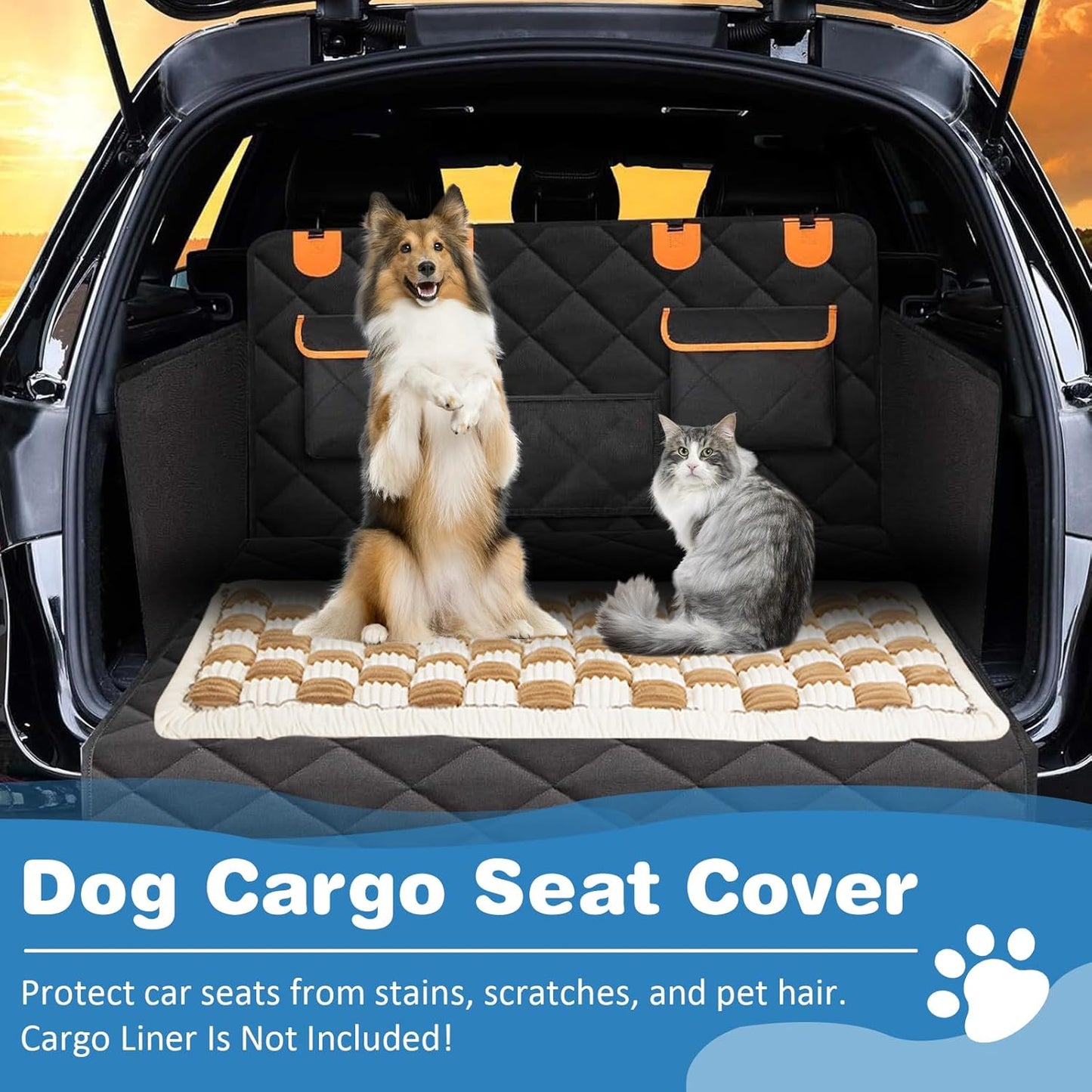 VClife Dog Bed Mat for Car Backseat Extender, Anti Slip Plaid Pet Bed Mat for Car Backseat Extender, Furry Dog Sofa Couch Cover, Washable Travel Dogs Bed for Cars, SUV, Small Truck, 51"×23.6"
