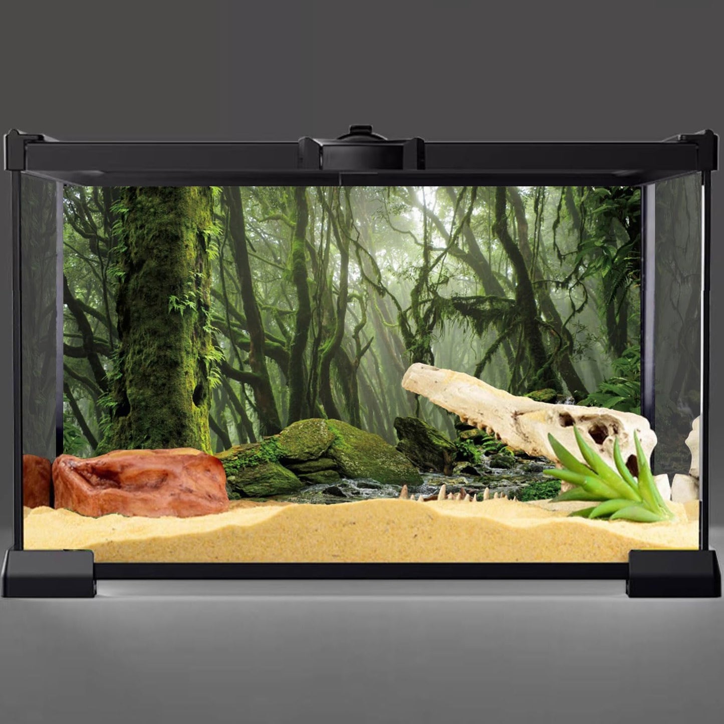 AWERT Foggy Forest Terrarium Background Stream Green Huge Tree Reptile Habitat Background Tropical Rainforest Aquarium Background 72x24 inches Durable Polyester Background