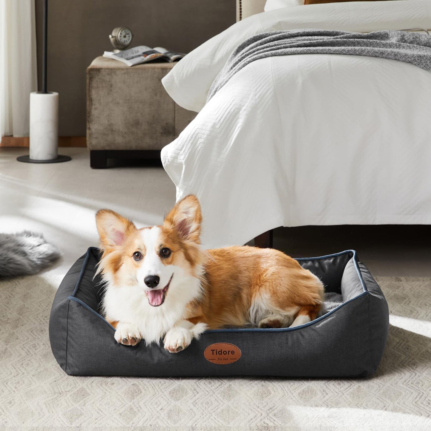 Orthopedic Dog Beds for Medium Dogs, Durable Egg Crate Foam Sofa Dog Bed wit Washable Removable Cover,Waterproof Lining,Pet Bed for Large Dogs (Dark Grey, 31.5" L x 25.2" W x 7" Th)