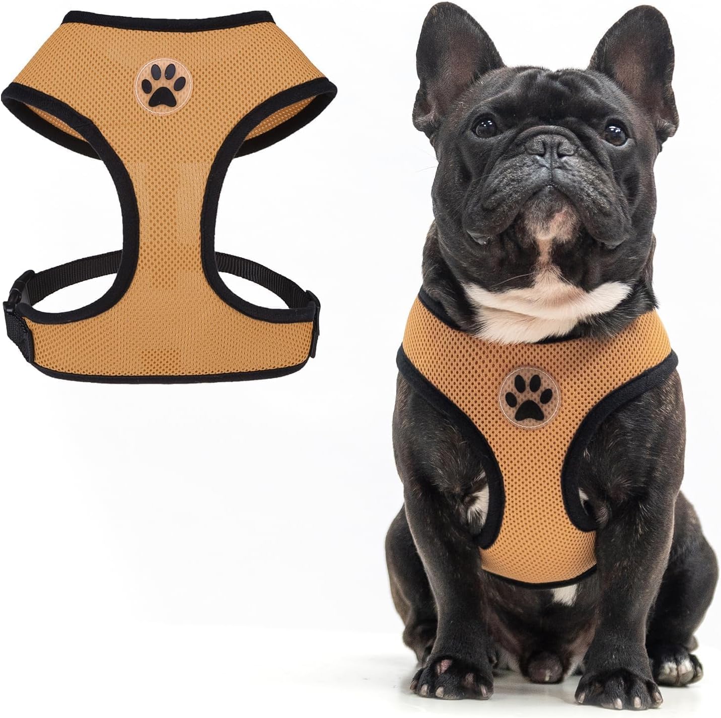 BINGPET No Pull Dog Harness, Soft Mesh Breathable All Weather Vest, Safety Protection Design, Durable Adjustable Step-in Easy Walk Dog Harness for Extra Large Dogs (Beige, XL)