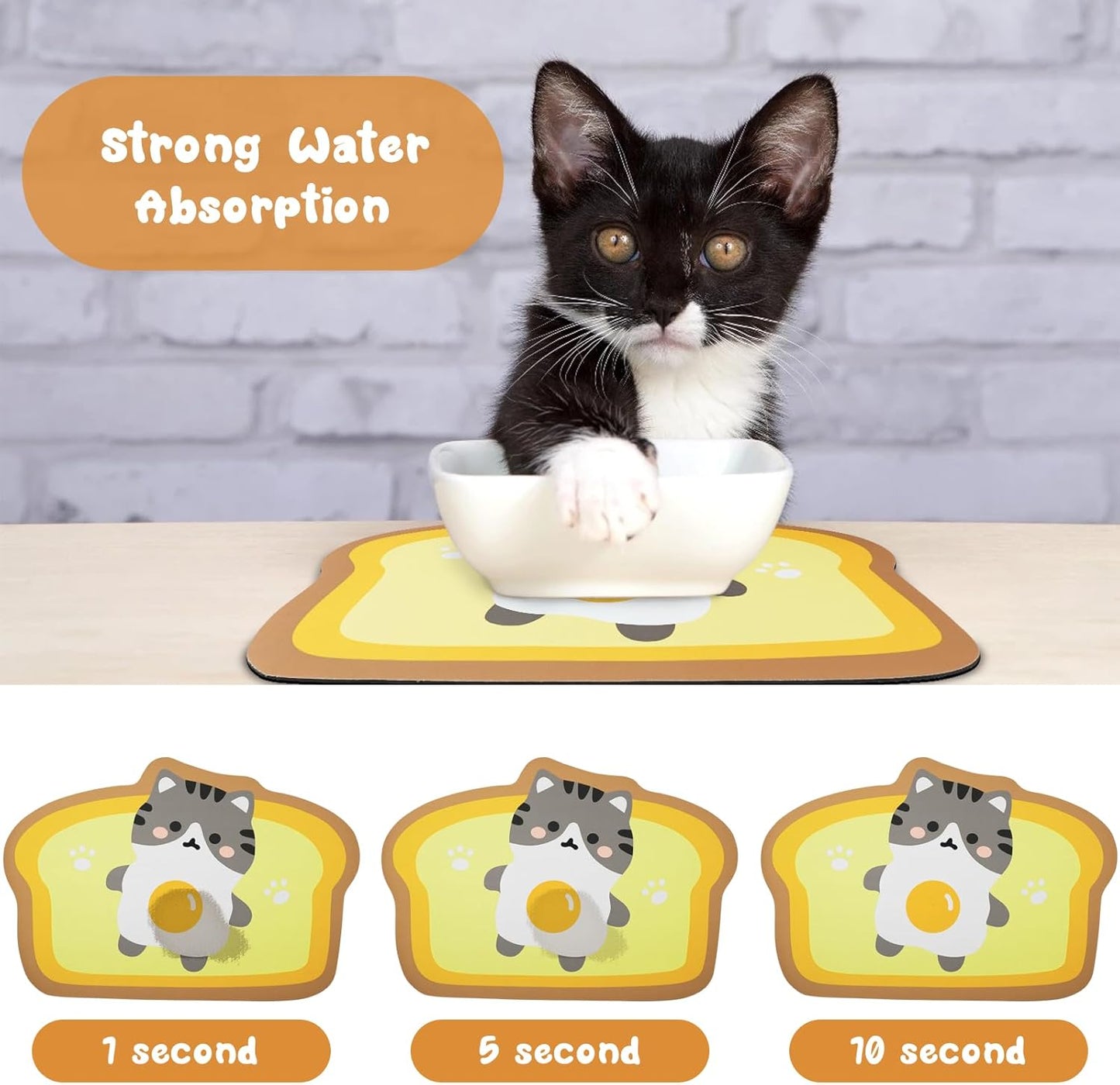 Cat Food Mats for Floor, Cat Water Bowl Mats Pet Feeding Absorbent Mat Cat Placemats for Food and Water Yellow Small 17.7 * 12 inch