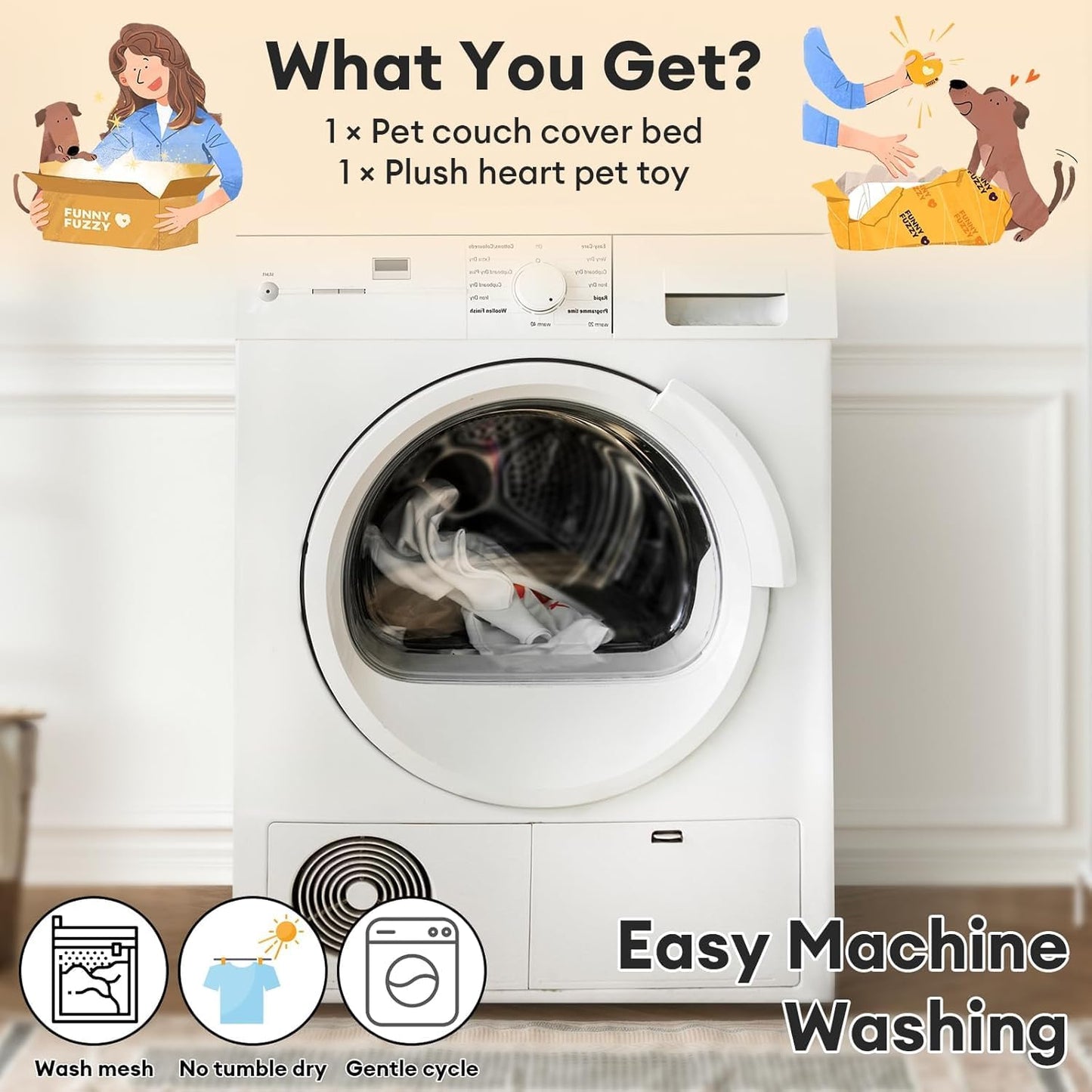 FUNNY FUZZY Pet Fluffy Plush Calming Dog Couch Bed Sofa Protector Washable Pets Mat for Large Medium Small Dogs and Cats (Coffee,47.24 × 37.4 × 6.3 in)