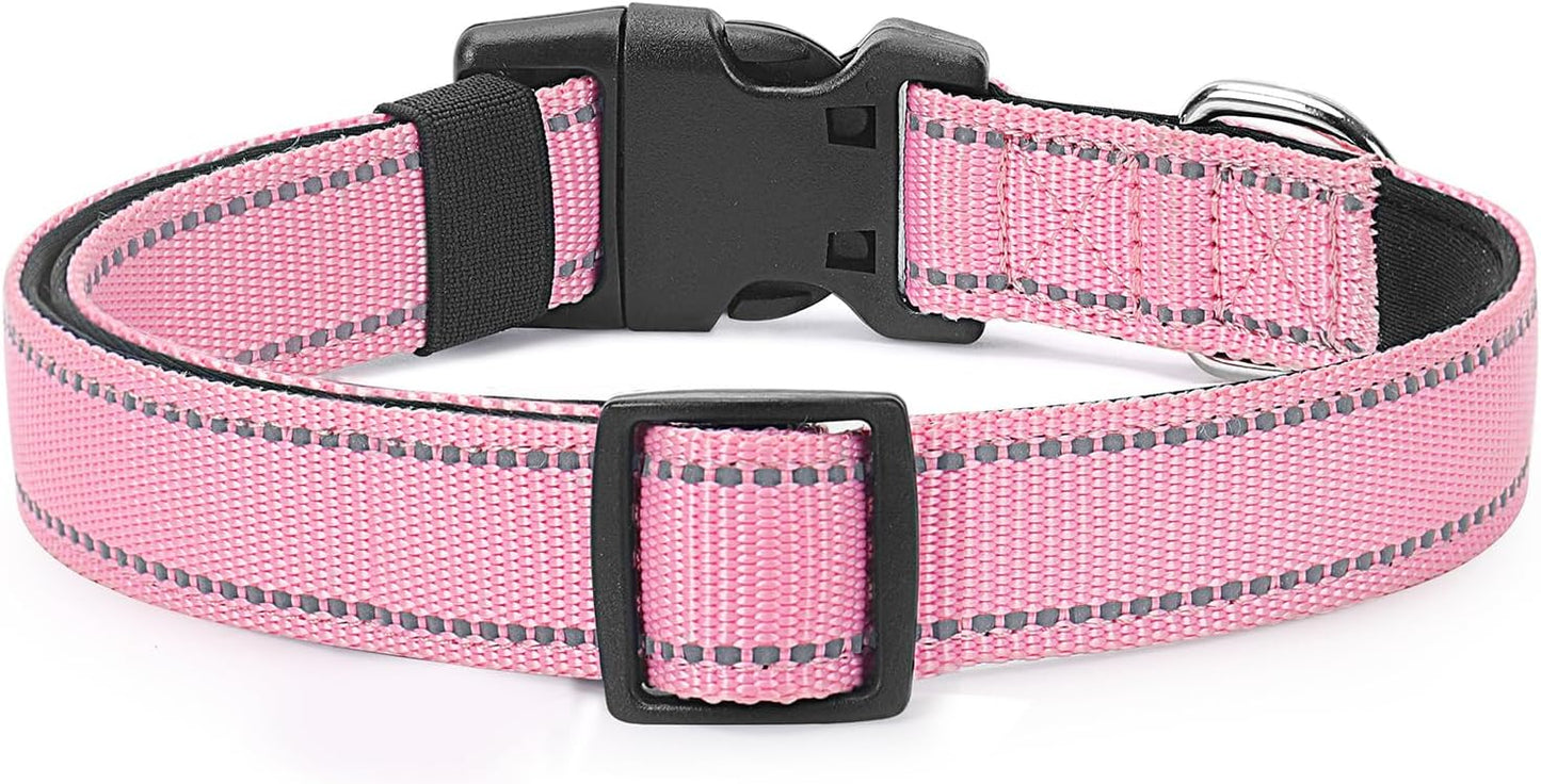Reflective Dog Collar Padded with Soft Neoprene Breathable Quick Release Basic Dog Collars for Large Dogs Pink Girl