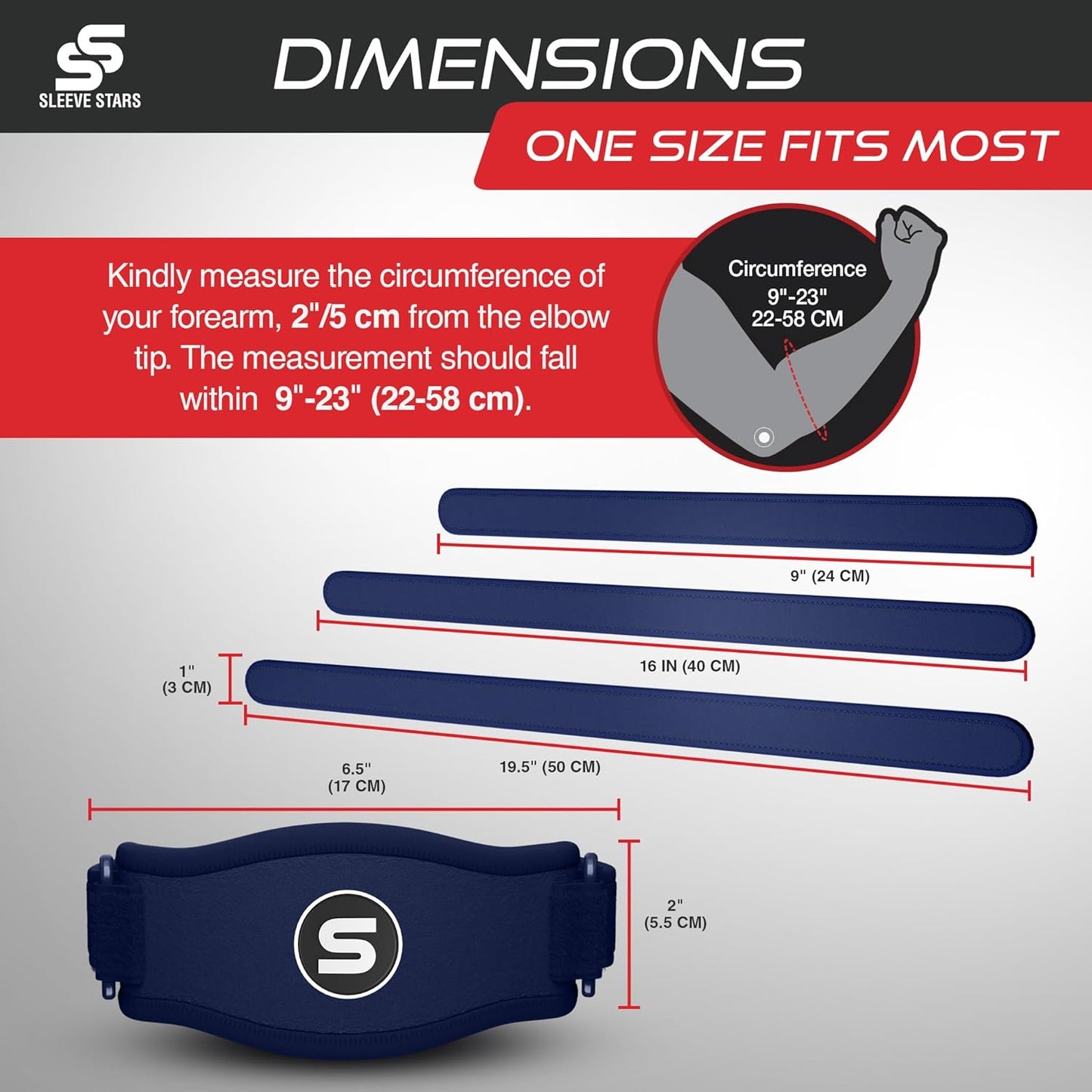 Sleeve Stars Tennis Elbow Brace for Women - Adjustable Tennis Elbow Strap, Golfers Elbow Brace for Men, Counterforce Brace for Tendonitis Relief, Fits 9"-23" (Single/Navy Blue)