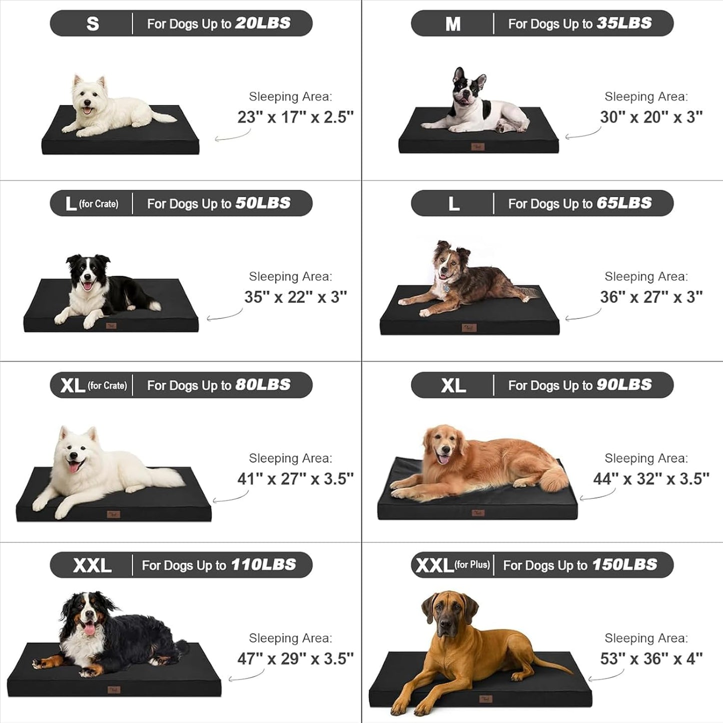 Outdoor Extra Large Dog Bed for Big Dogs, Waterproof Dog Bed for Large Dogs, Egg Crate Foam XL Pet Bed with Removable Washable Oxford Cooling Cover, Black