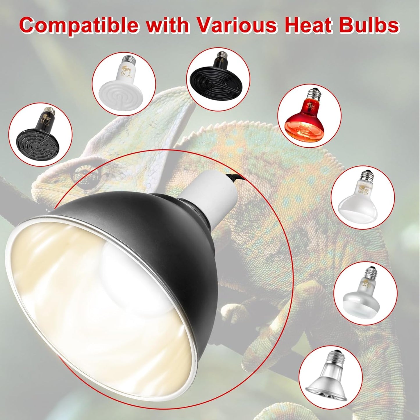 Large Caliber Reptile Lamp Cover Dome Supports Up to 250W, Diameter 7.0 Inch Heat Lamp/Light Fixture Dome Fit for E26 UVA/UVB Basking Bulbs, Perfectly Fit 250 watts Ceramic Heat Lamp
