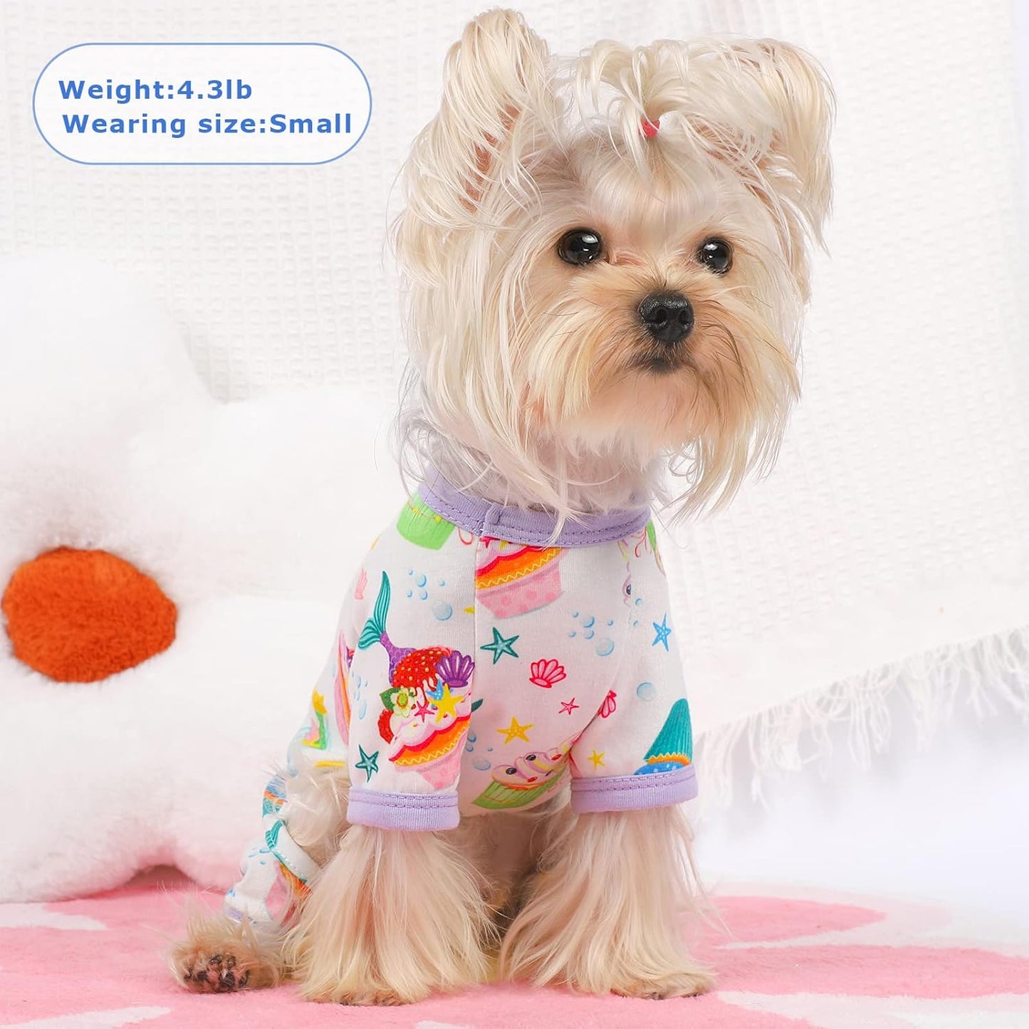 Dog Pajamas Pjs Summer Fall Dog Clothes for Small Dogs Girl - Boy - Medium Size Dogs, Soft Stretchy Puppy Clothes Doggie Onesies Cat Pet Jammies Outfit, Donut Purple