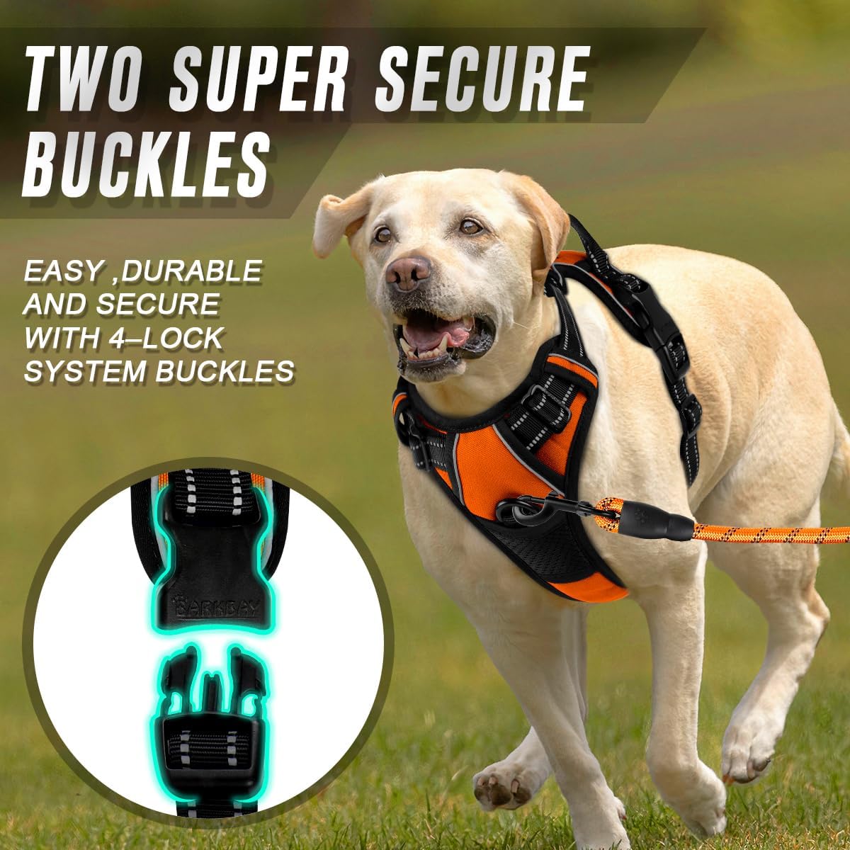 BARKBAY No Pull Dog Harness Front Clip Heavy Duty Reflective Easy Control Handle for Large Dog Walking(Orange,XL)