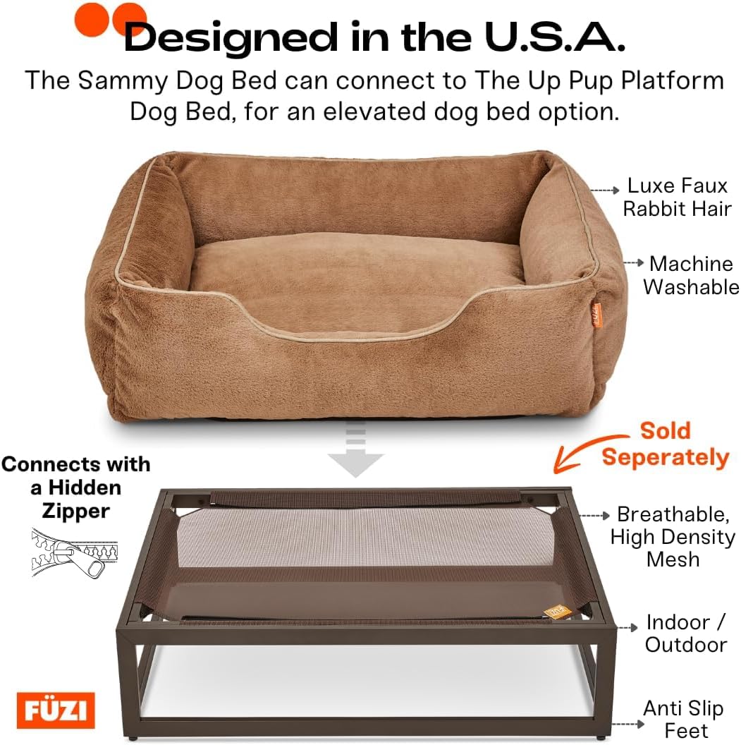 FUZI Luxury Aesthetic Dog Bed with Extra Cover for Small Dogs, Washable Pet Couch, Pet Bed with Sides, Non-Slip Bottom, Soft & Durable Calming Dog Bed, Faux Rabbit Fur, Small 25.1x16.75x9.5 Soft White