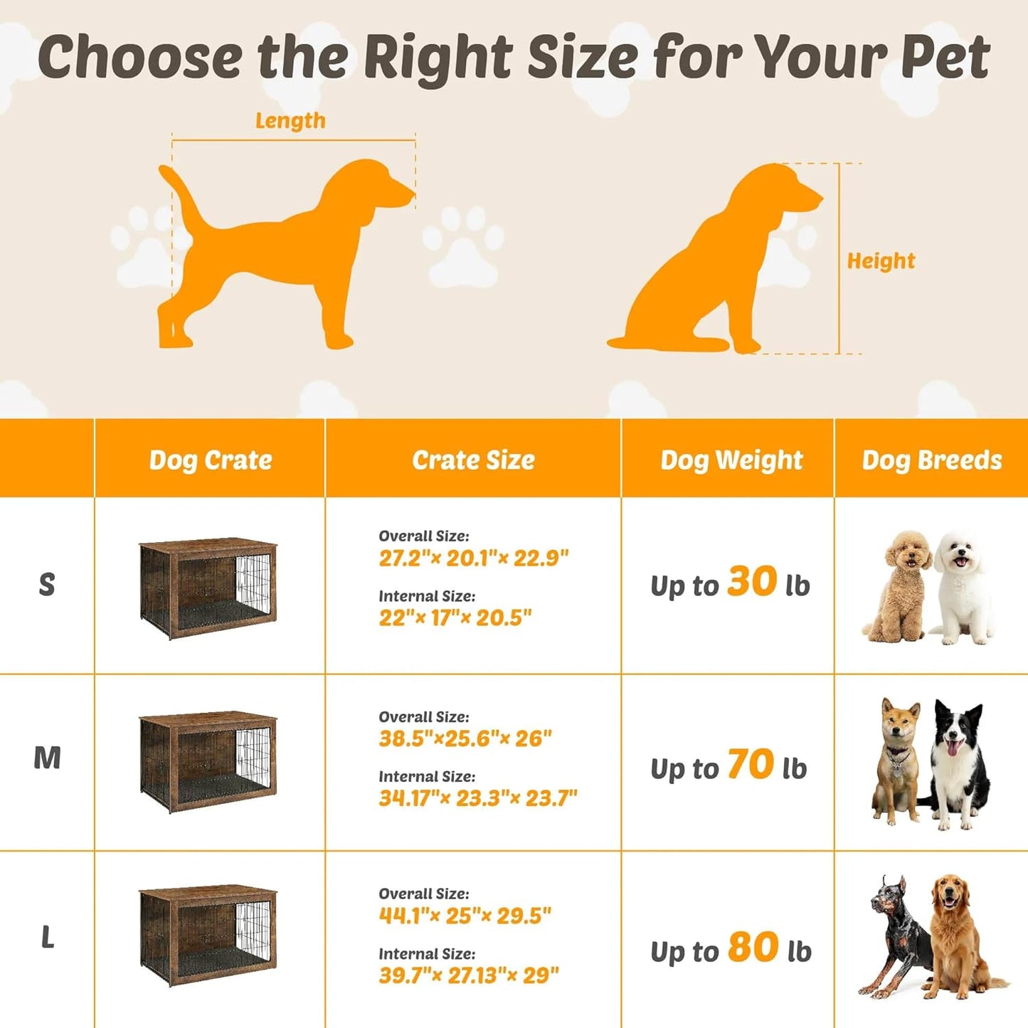 Dog Kennel Furniture, Wooden Dog Crate End Table, Heavy Duty Dog Crate, Decorative Pet Crate Dog Cage for Large Indoor Use (Rustic Brown) 39" L×26" W×27" H